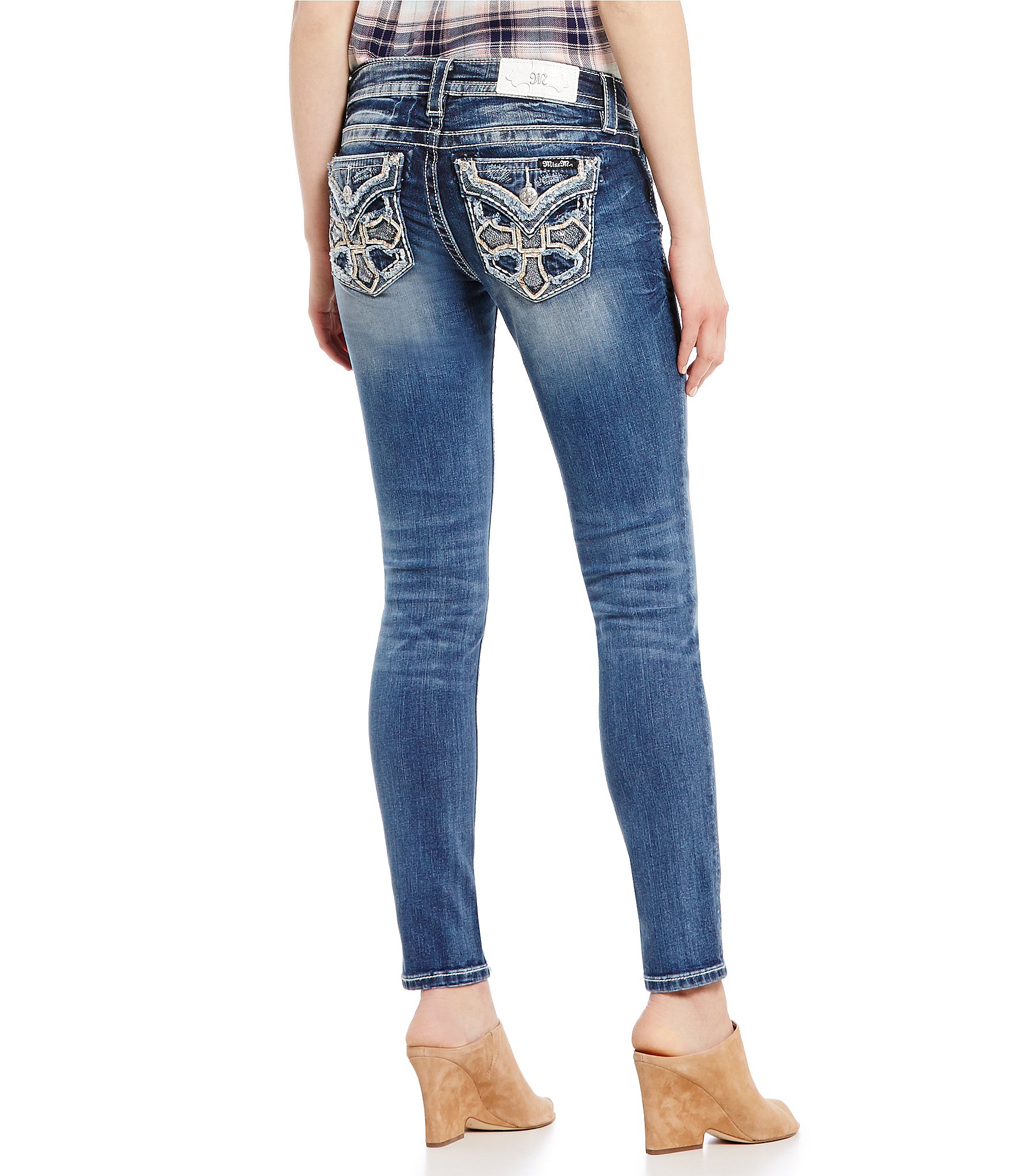 Miss Me Vintage Embellished Cross Pocket Woven Stretch Skinny Jeans | Dillards Miss Me Vintage Embellished Cross Pocket Woven Stretch Skinny Jeans | Dillards