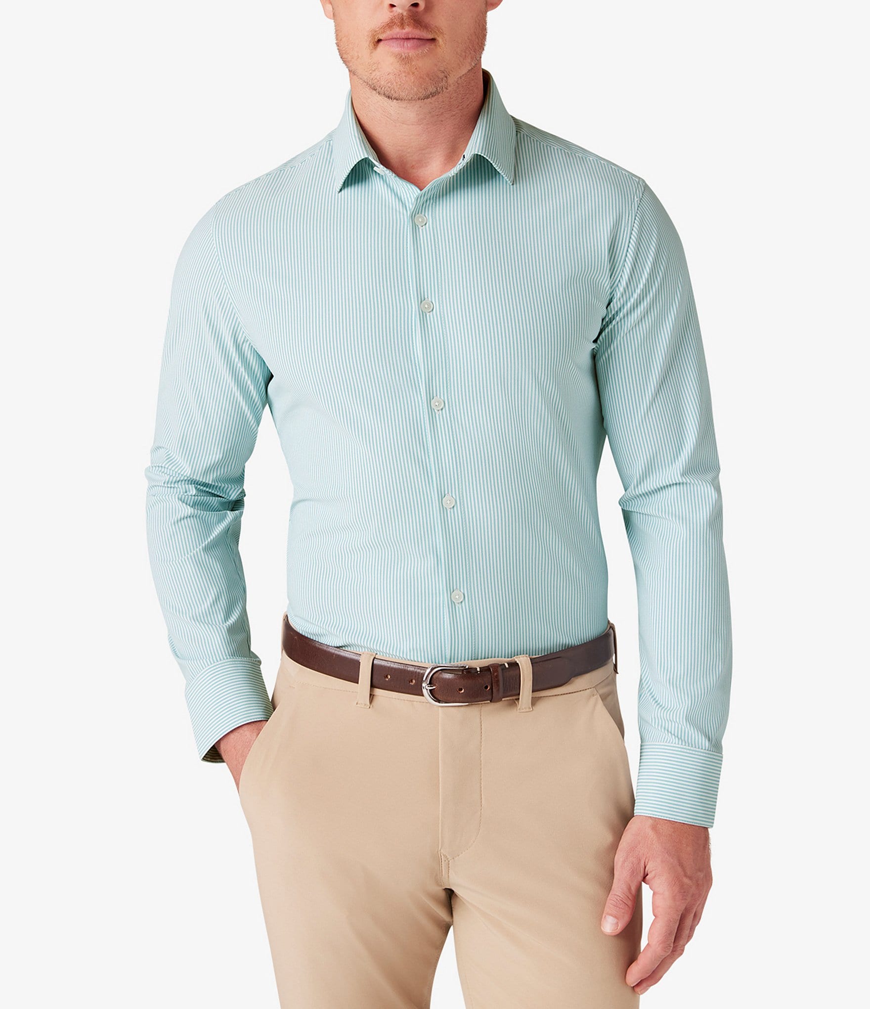 Mizzen+Main Leeward Banker Stripe Trim Fit Performance Stretch Long Sleeve Woven Shirt