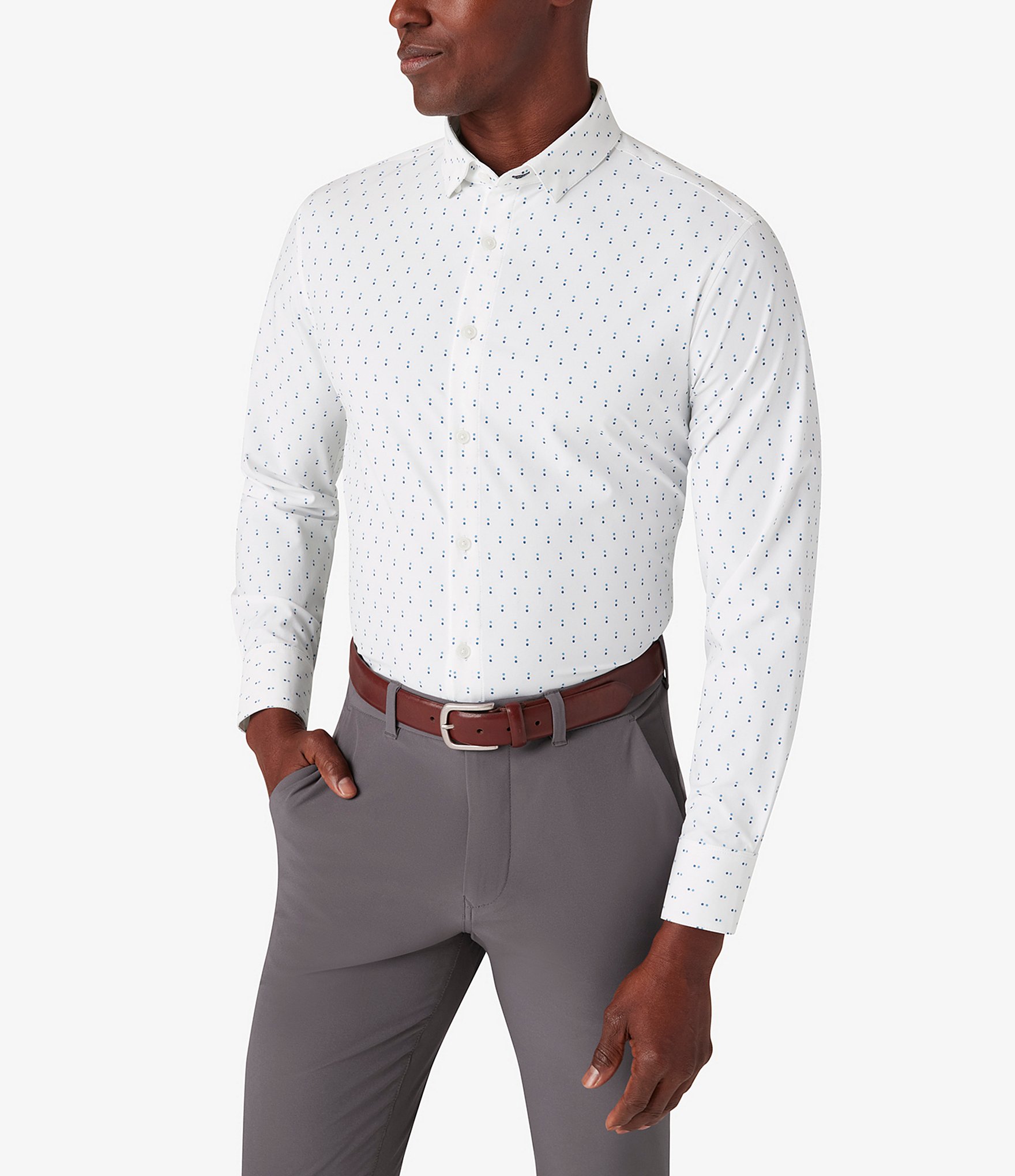 Mizzen+Main Leeward Double Dot Trim Fit Performance Stretch Long Sleeve Woven Shirt