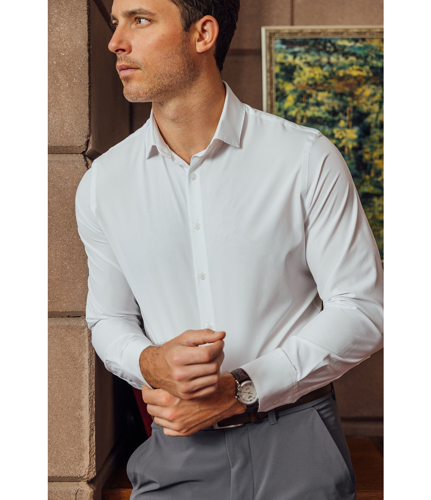 Mizzen+Main Leeward Solid Performance Stretch Long-Sleeve Woven Shirt