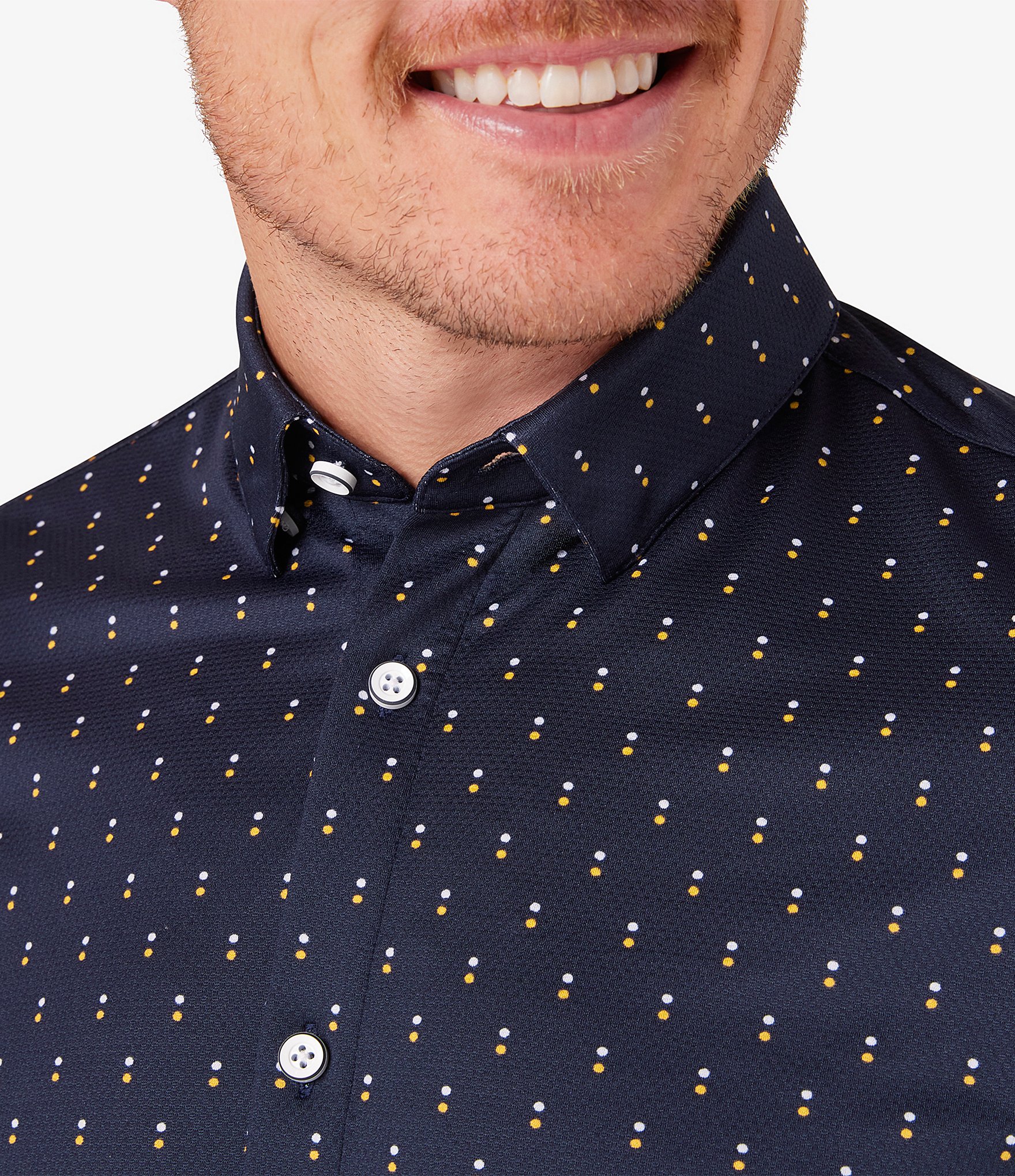 Mizzen+Main Performance Stretch Halyard Double Dot Print Short Sleeve Woven Shirt