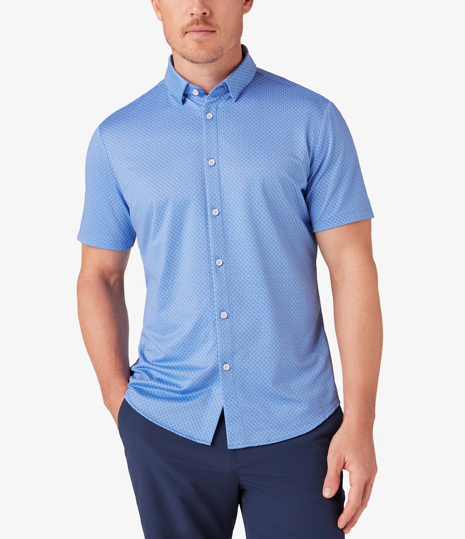 Mizzen+Main Performance Stretch Halyard Dual Dot Print Short Sleeve Woven Shirt