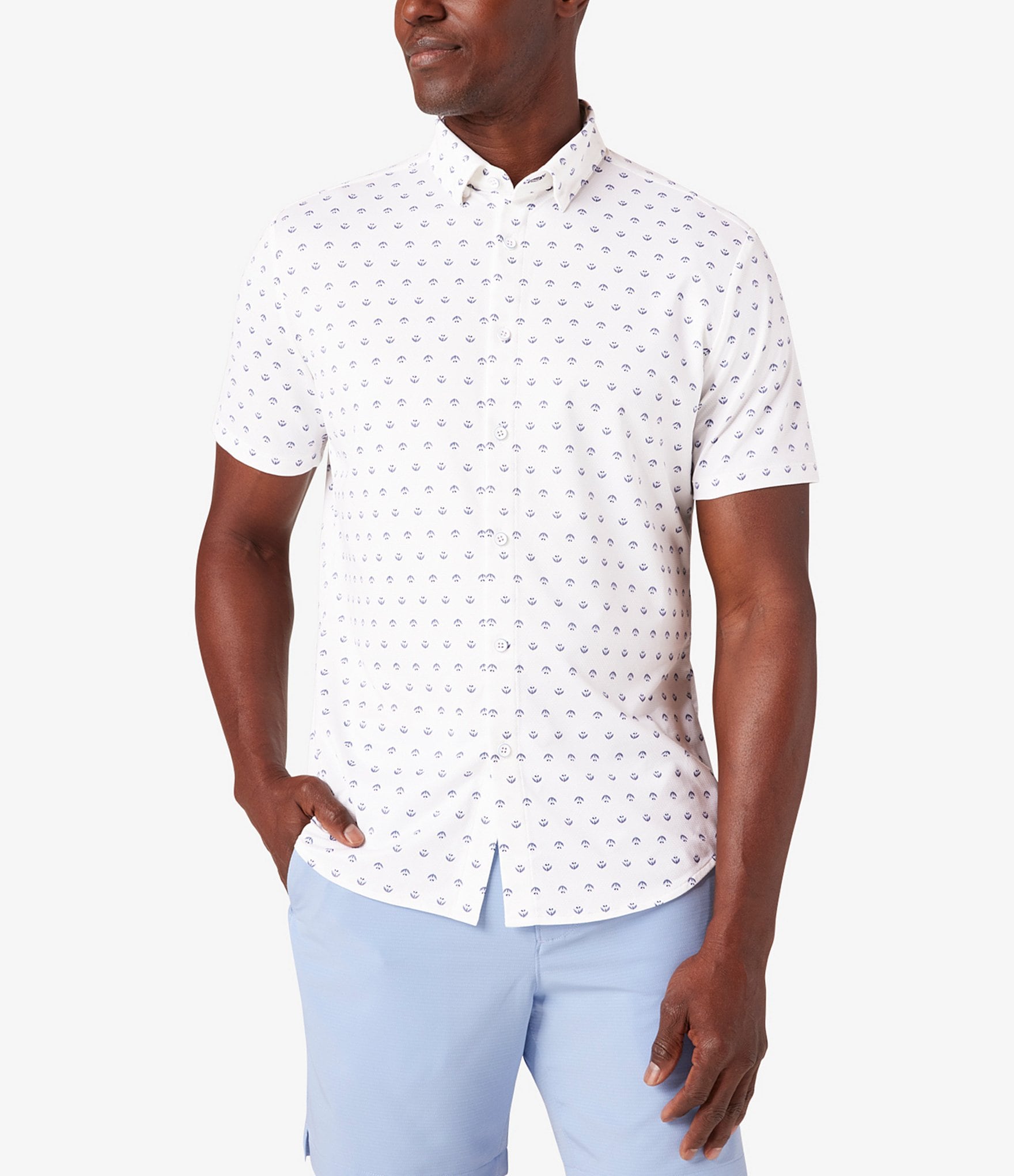 Mizzen+Main Performance Stretch Halyard Floral Geo Print Short Sleeve Woven Shirt