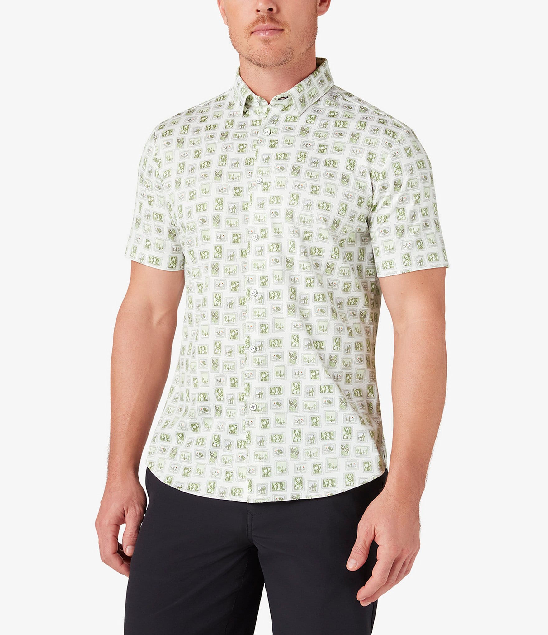 Mizzen+Main Performance Stretch Halyard Stamp Print Short Sleeve Woven Shirt