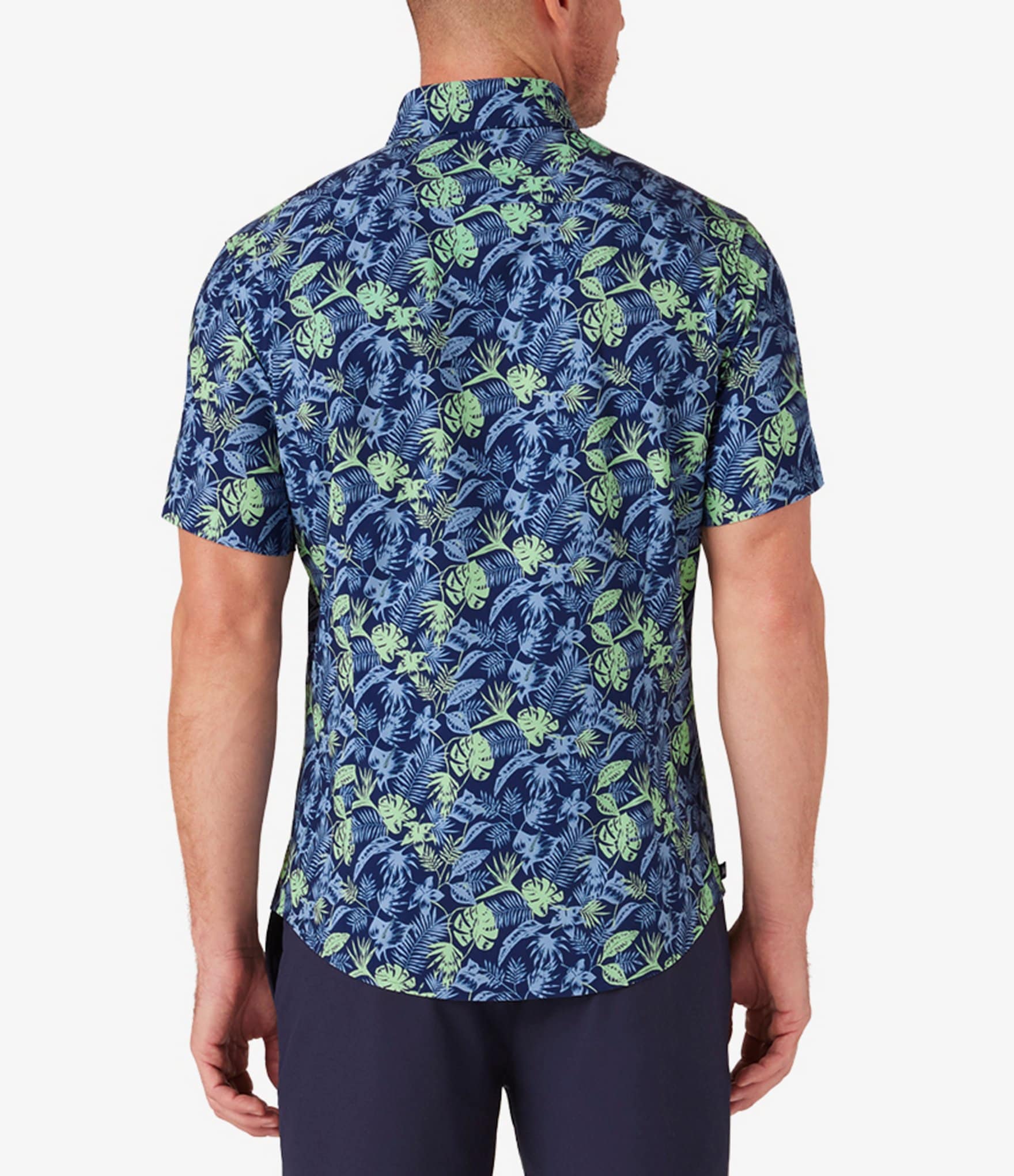 Mizzen+Main Performance Stretch Leeward Tropical Palm Tree Print Short Sleeve Woven Shirt