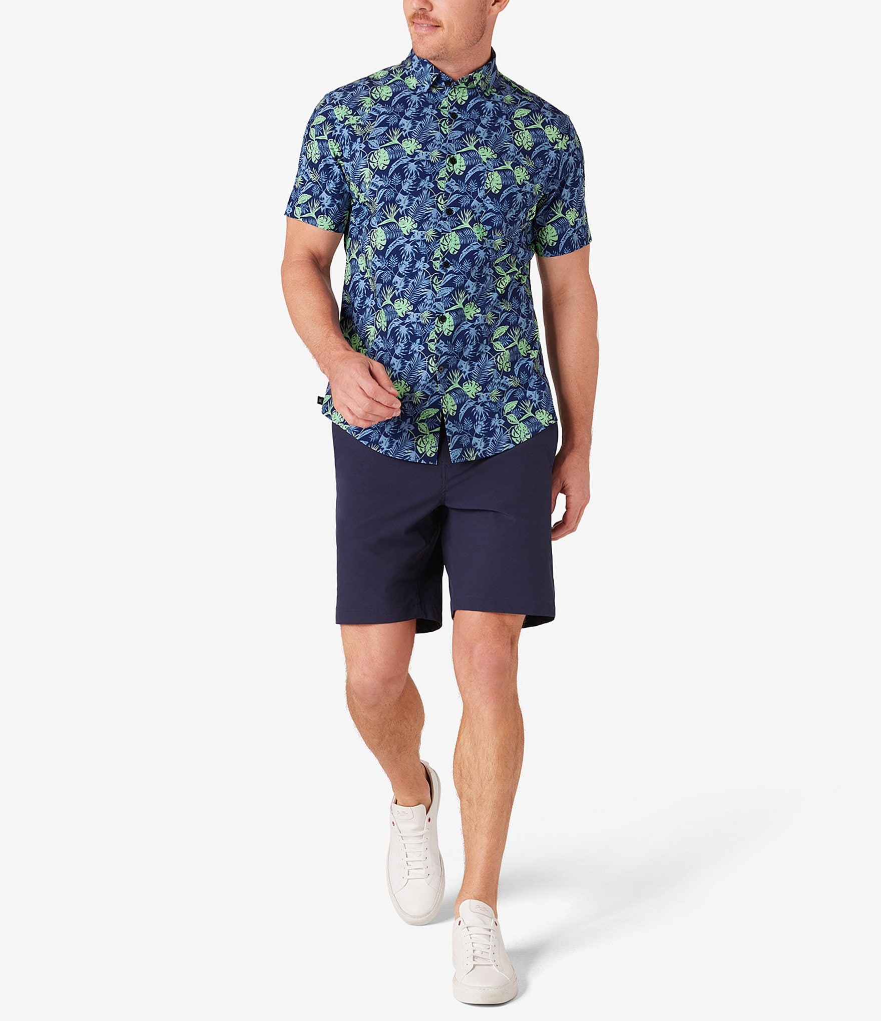 Mizzen+Main Performance Stretch Leeward Tropical Palm Tree Print Short Sleeve Woven Shirt