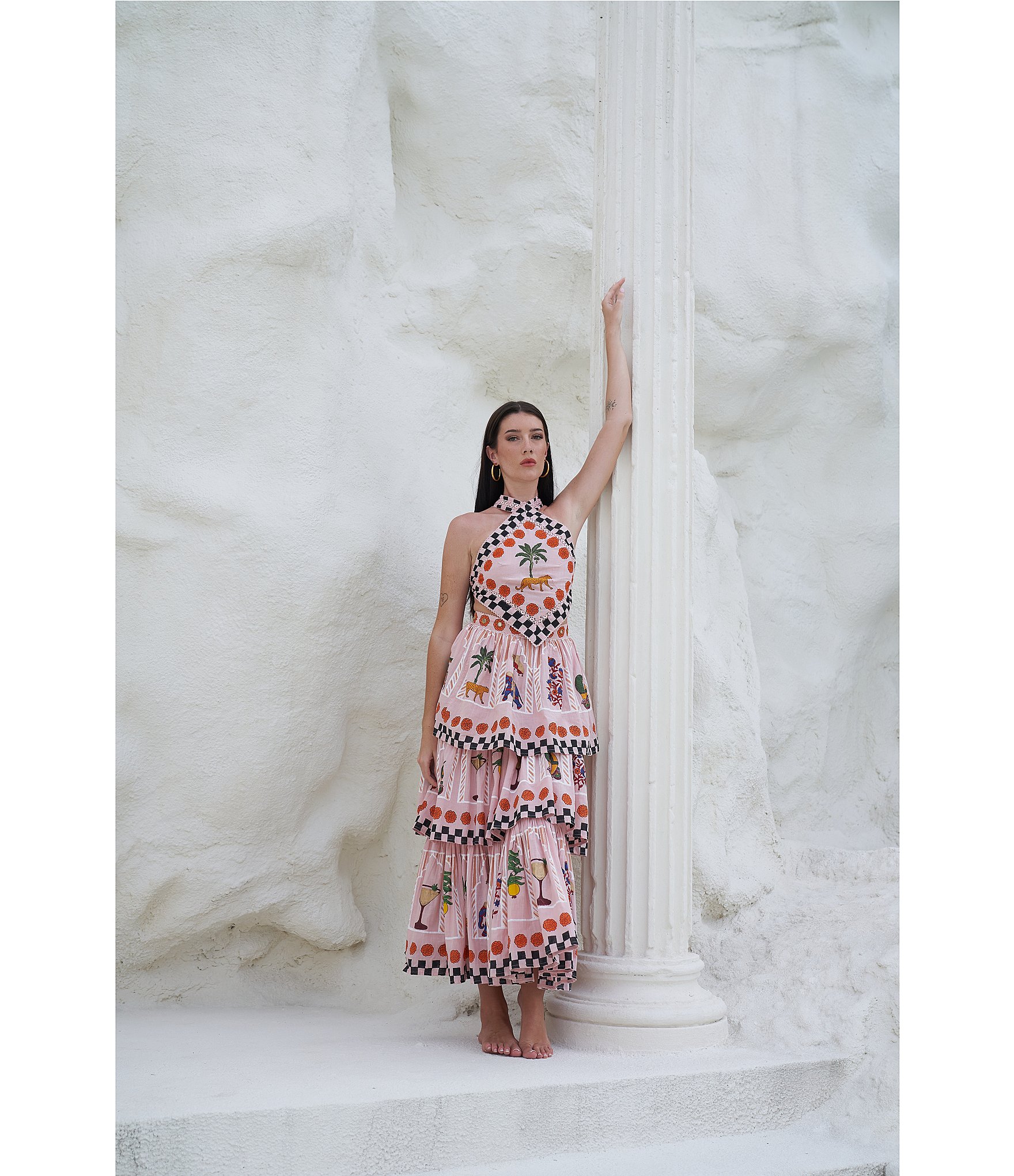 Mo Maya Jaipur Kite Cropped Halter Printed Coordinating Top