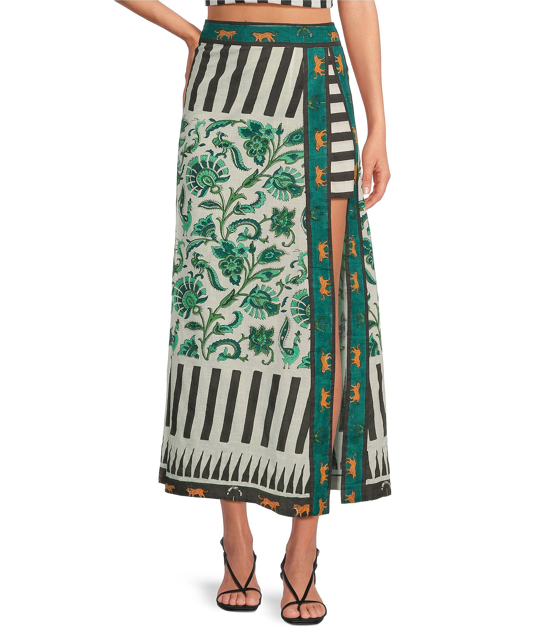 Mo Maya Mojo Hand Printed Pencil Midi Skirt