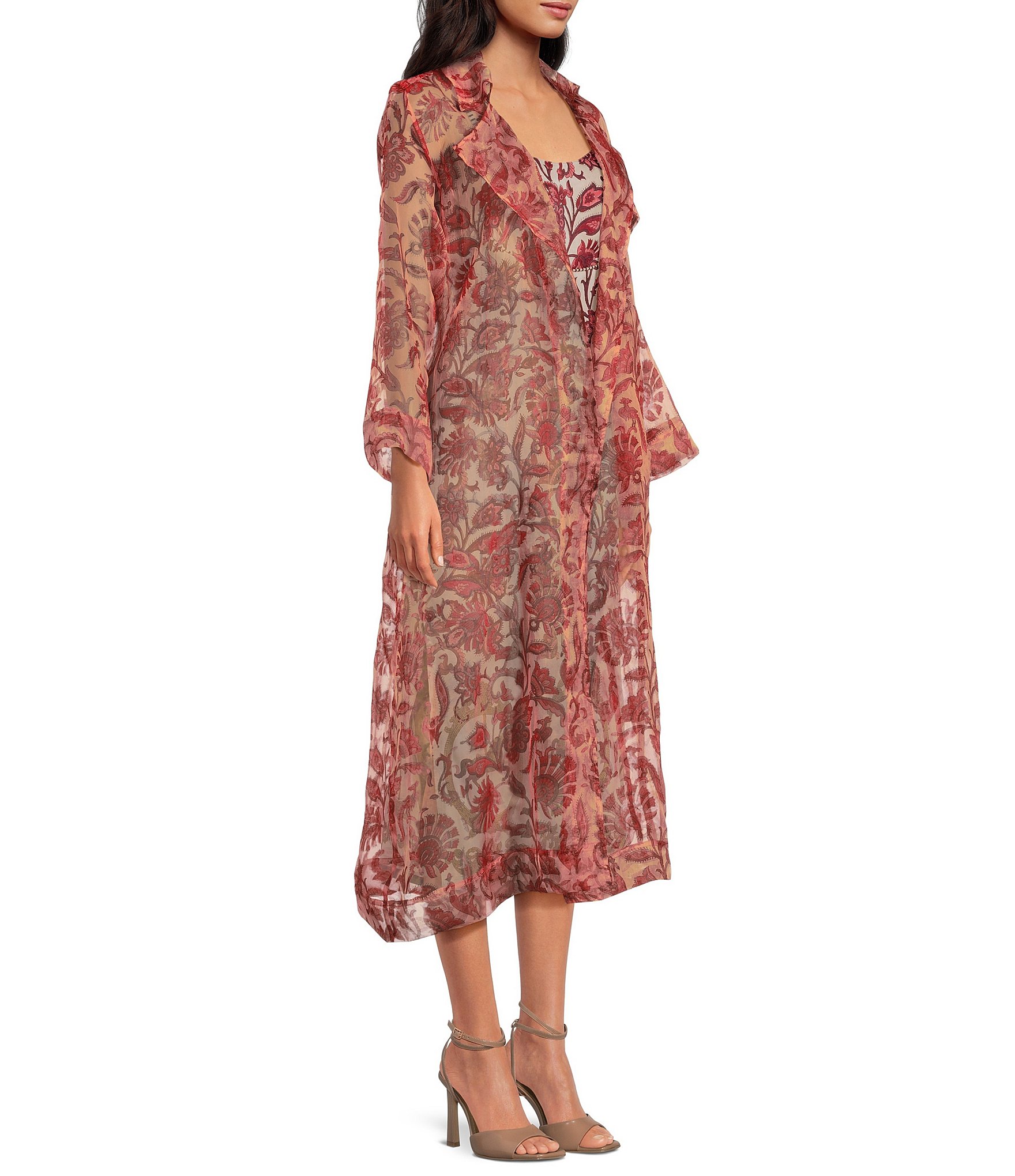 Mo Maya Ruby Floral Light Weight Long Jacket