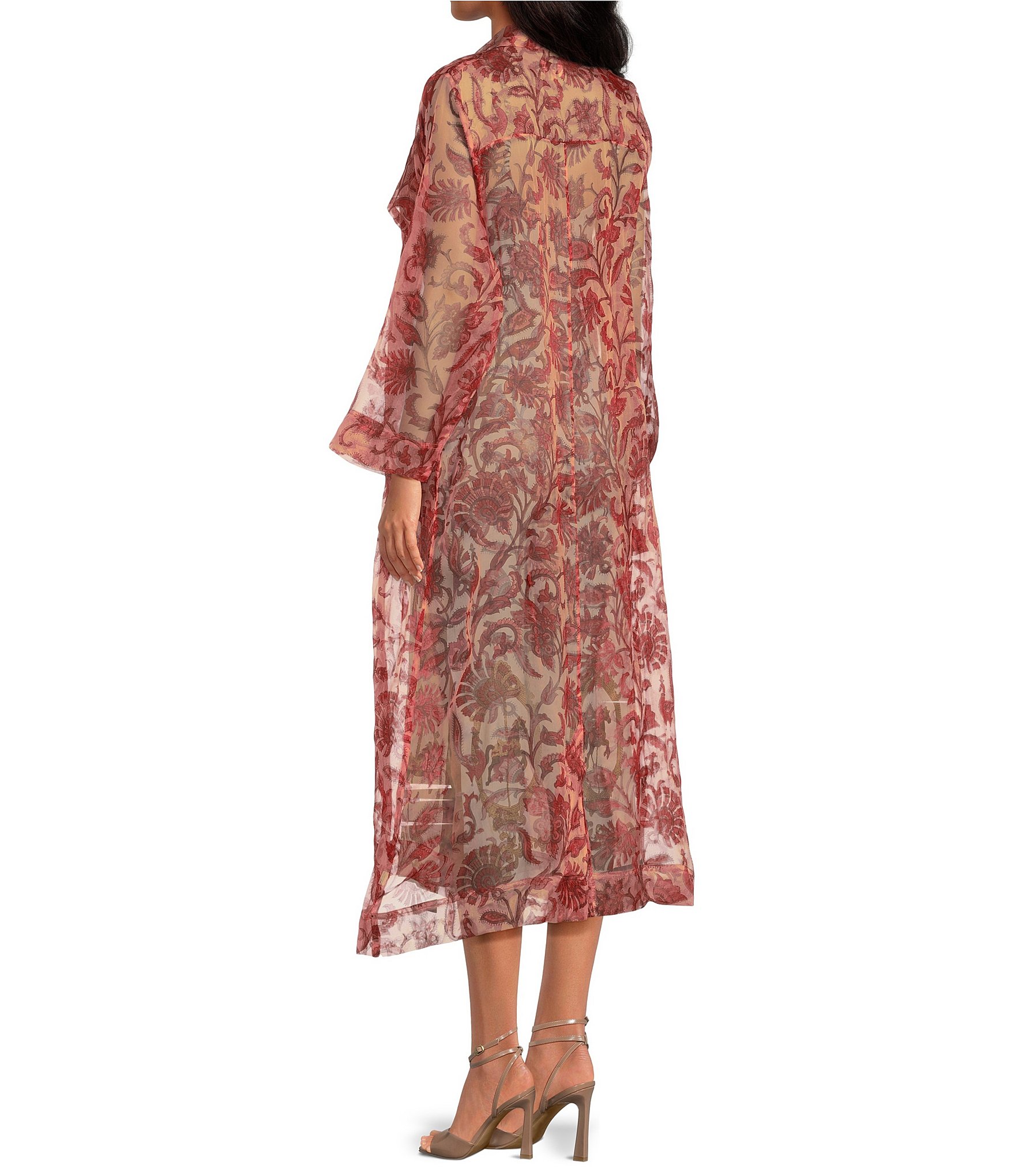 Mo Maya Ruby Floral Light Weight Long Jacket