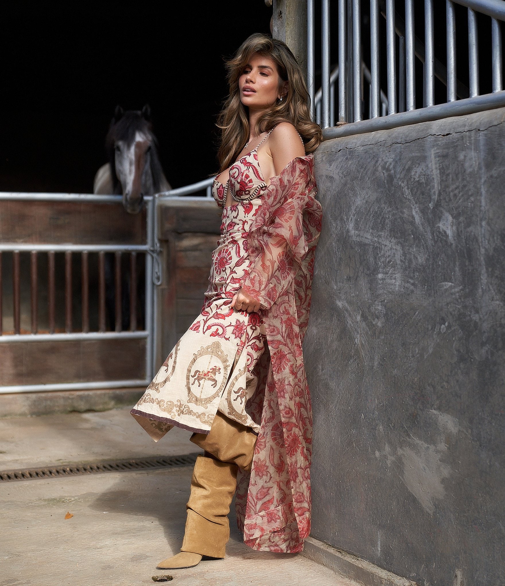 Mo Maya Ruby Floral Light Weight Long Jacket