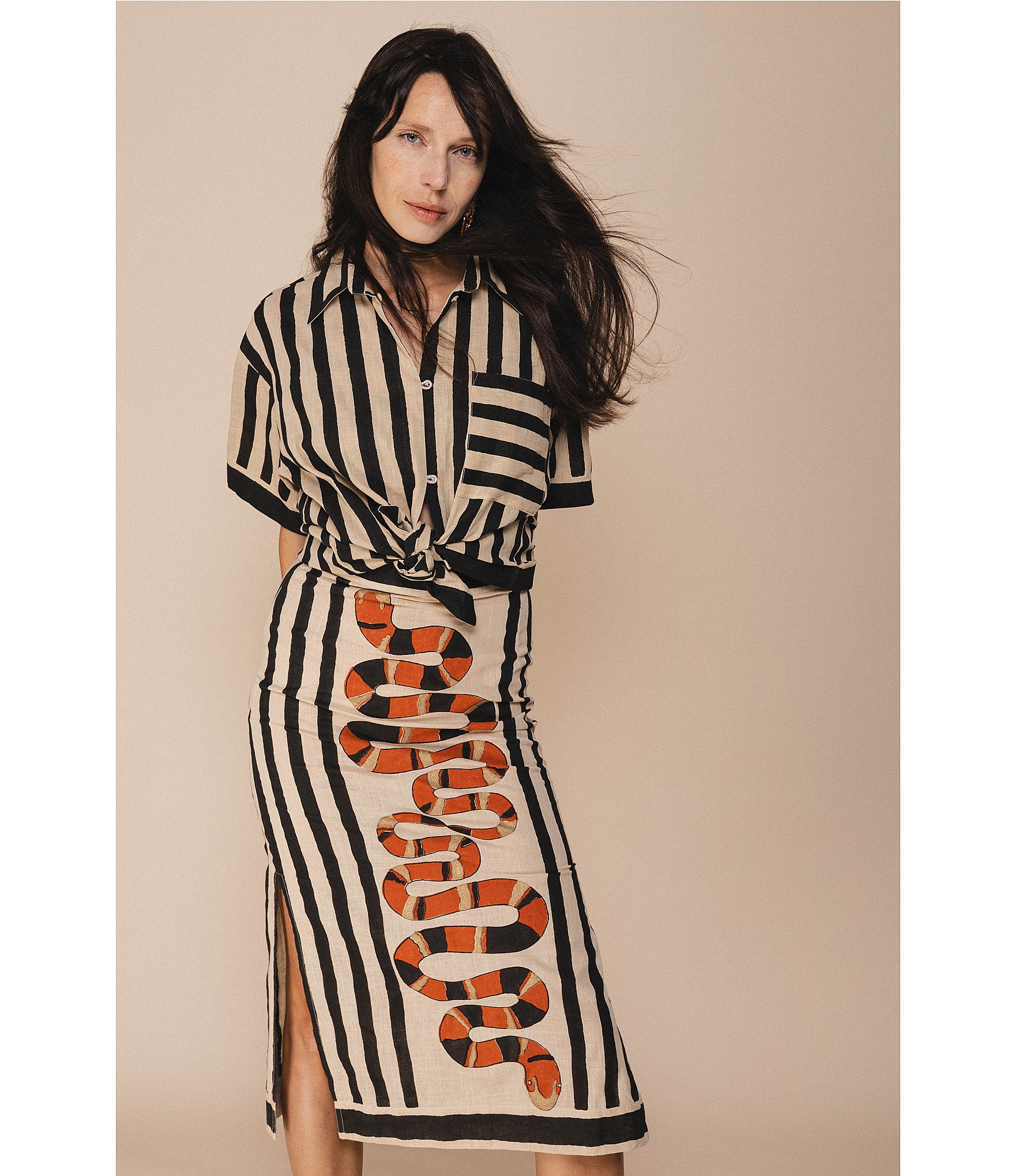 Mo Maya Sonoran Coordinating Snake Print Collared Button Down Top