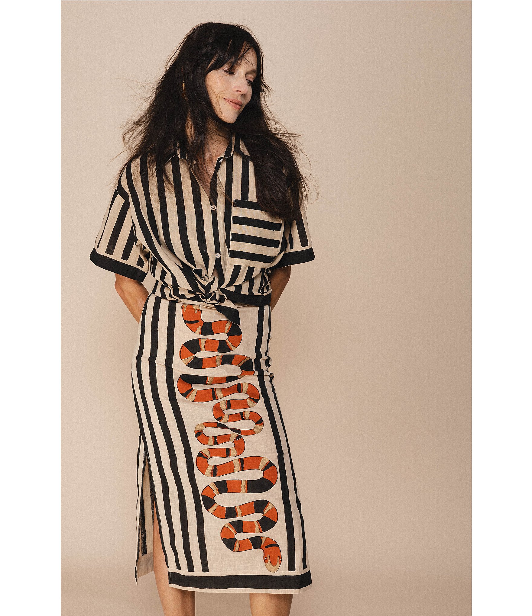 Mo Maya Sonoran Coordinating Snake Print Collared Button Down Top