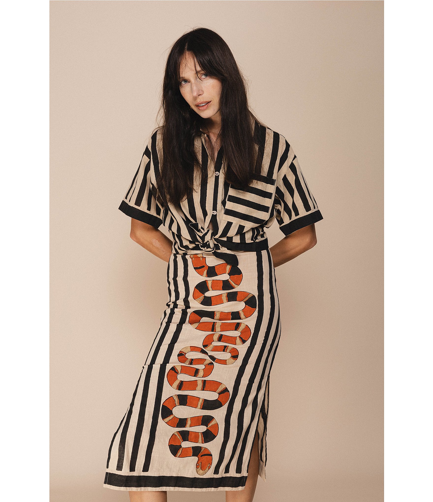 Mo Maya Sonoran Coordinating Snake Print Collared Button Down Top