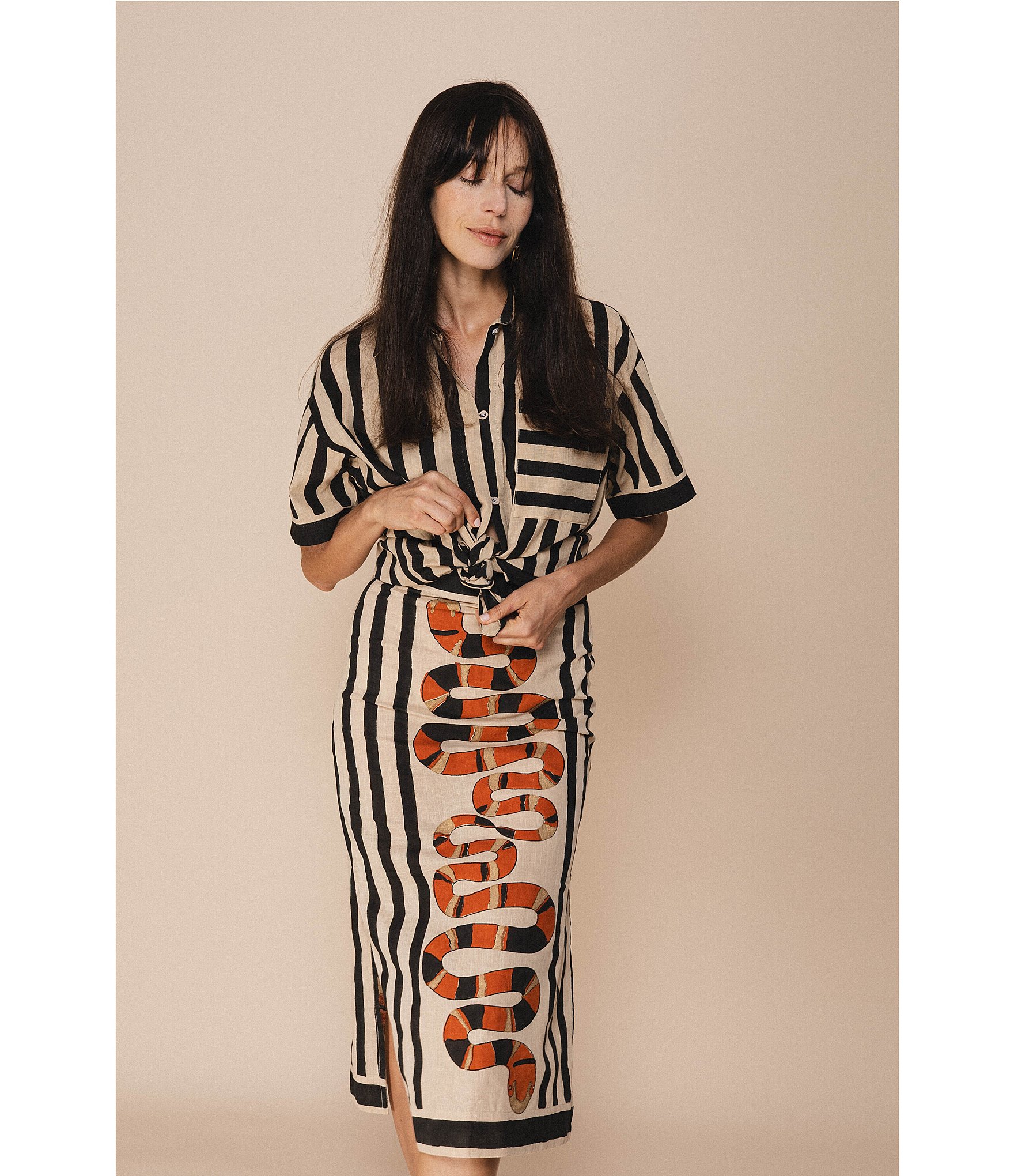 Mo Maya Sonoran Coordinating Snake Print Collared Button Down Top