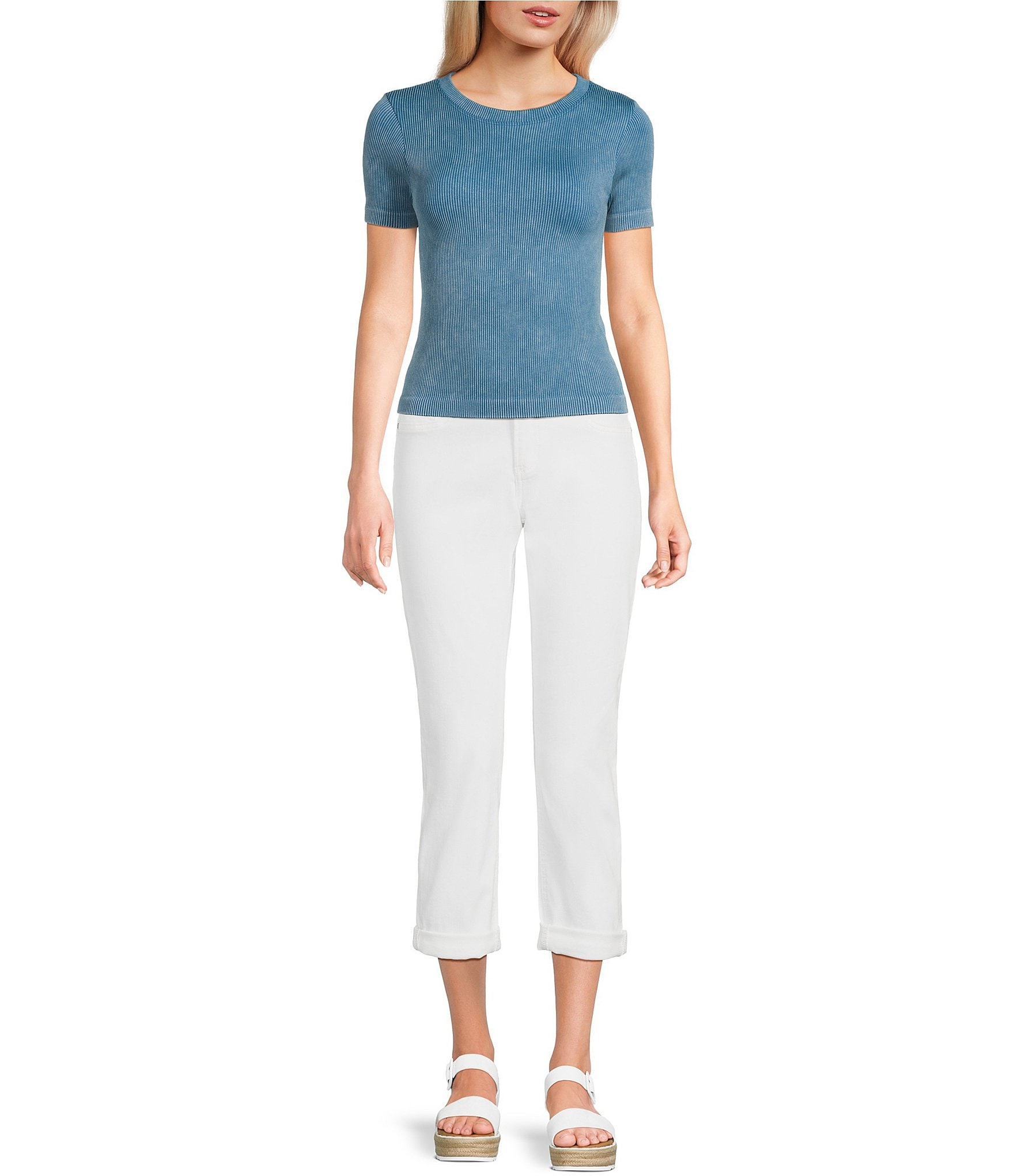 Moa Moa Cap Short Sleeve Crew Neck Solid T-Shirt