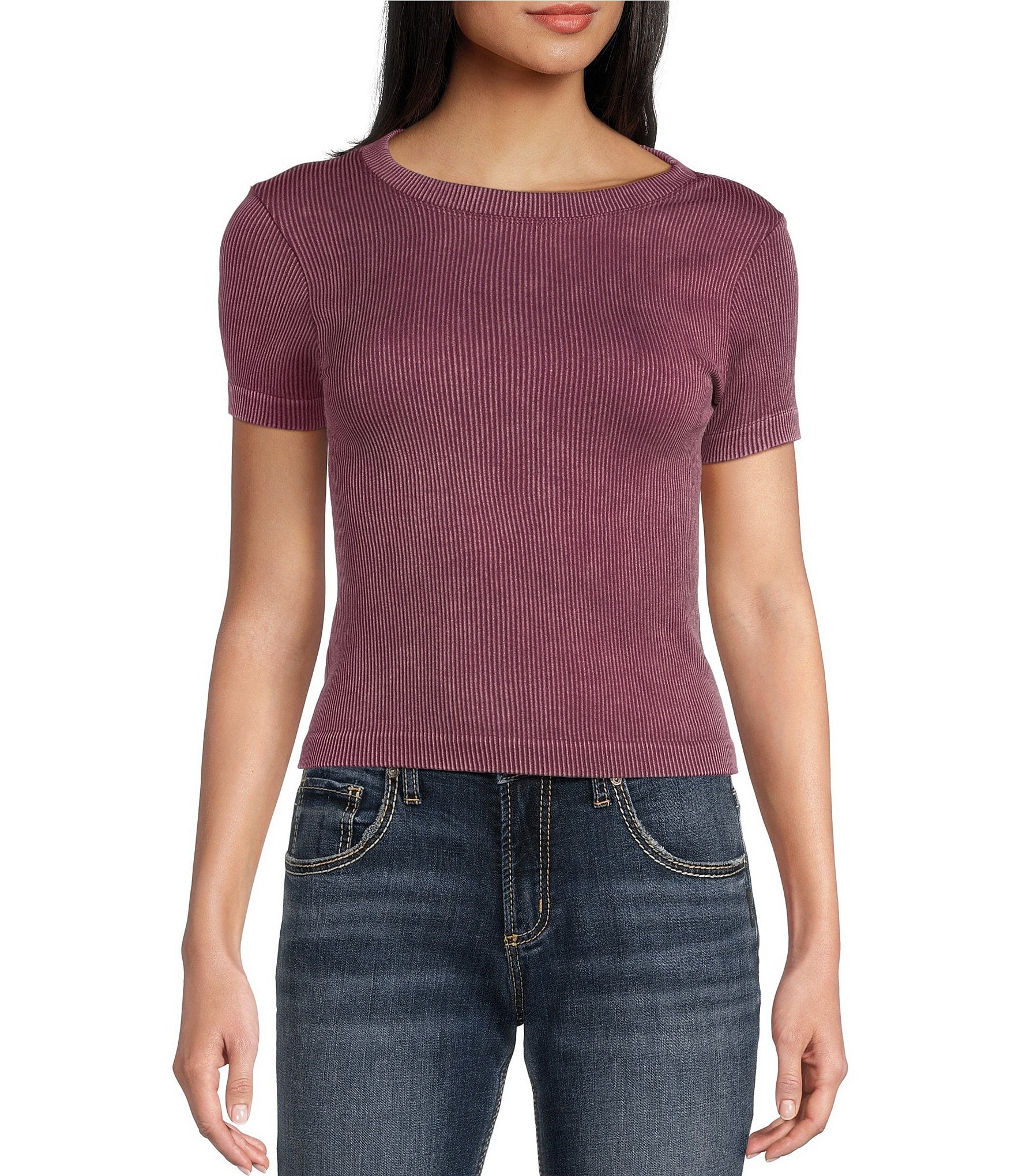 Moa Moa Cap Short Sleeve Crew Neck Solid T-Shirt
