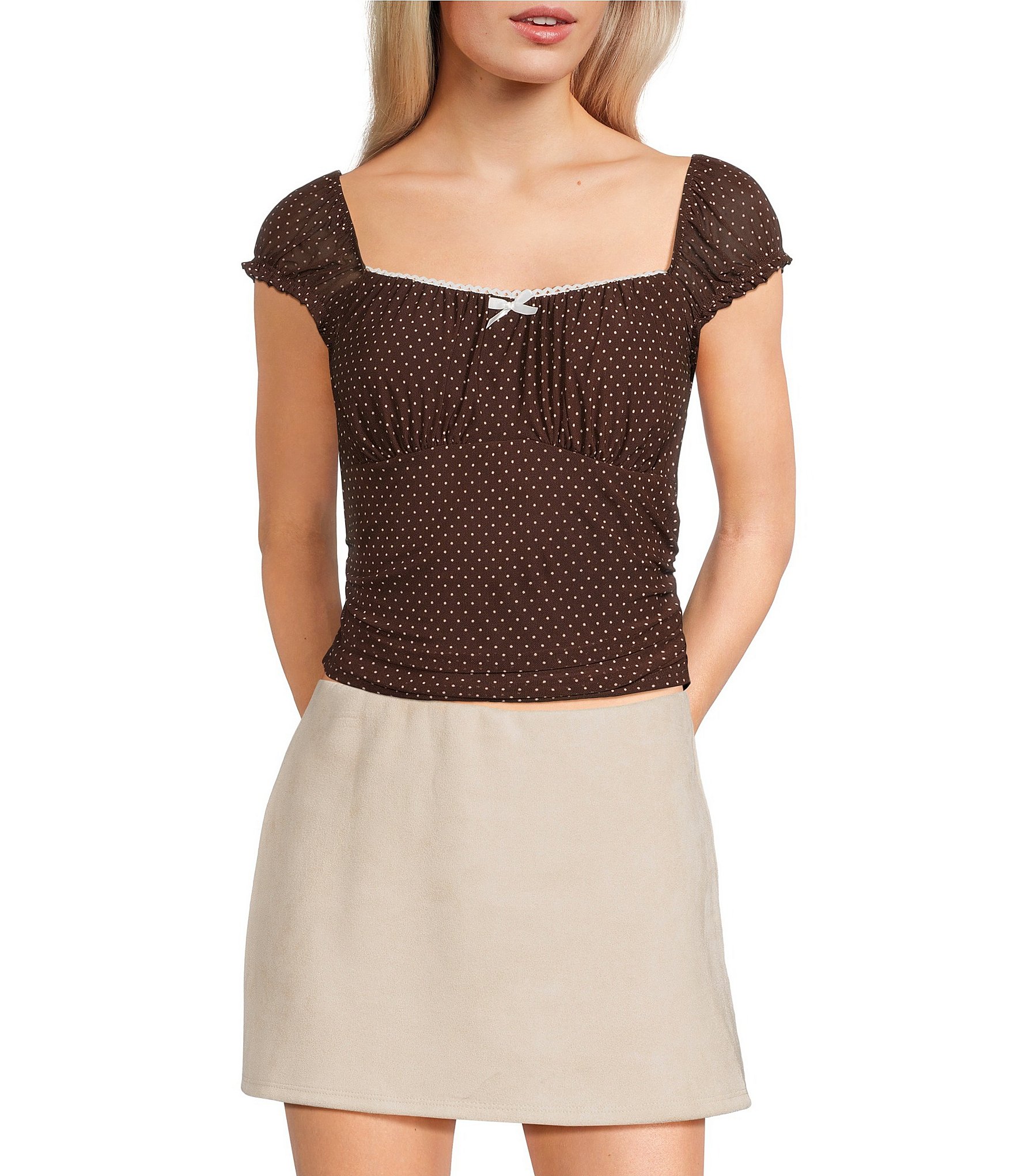 Moa Moa Dotted Short Sleeve Square Neck Top