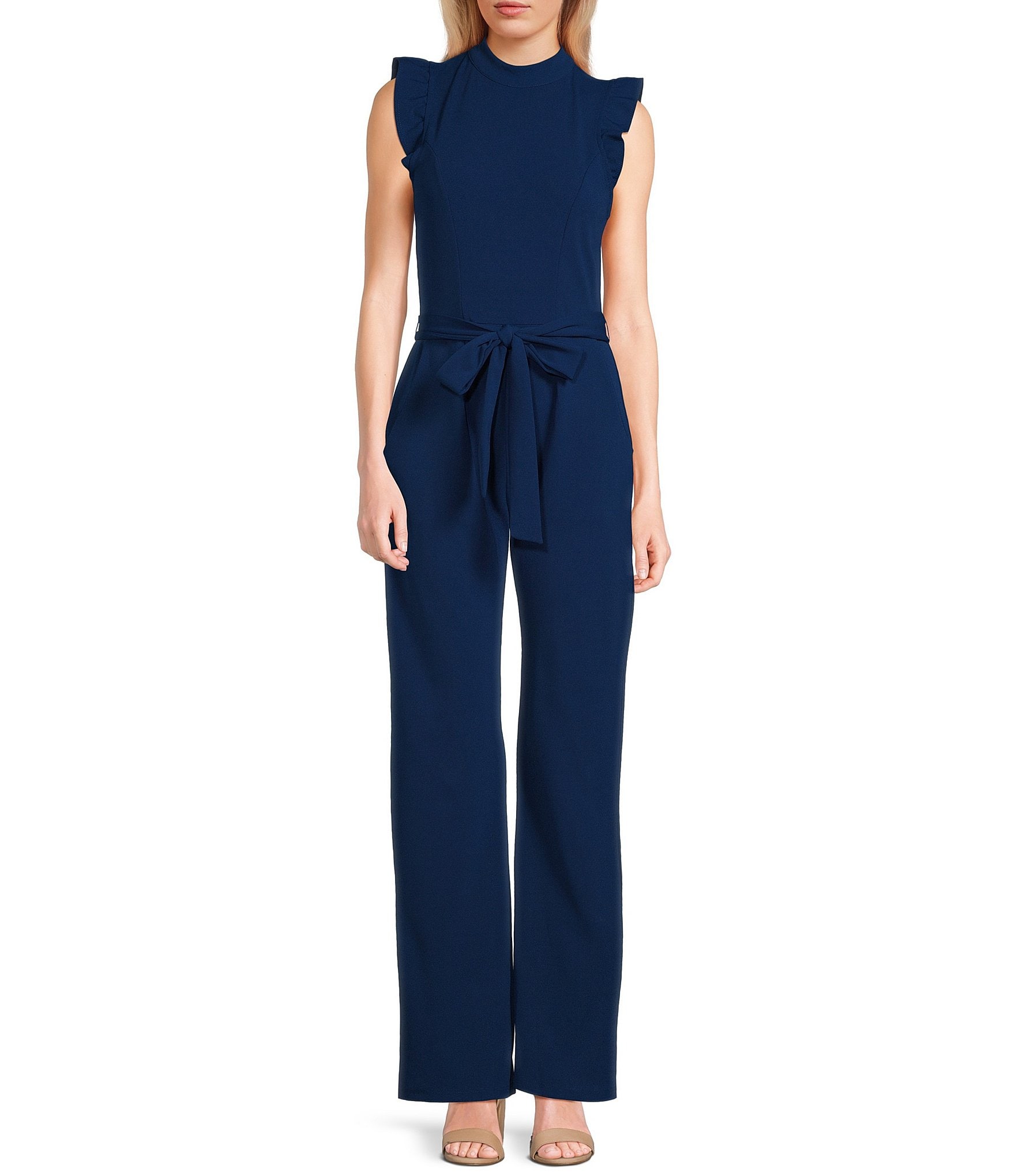 Moa Moa High Neck Flutter Sleeve Tie Waist Jumpsuit Dillard s