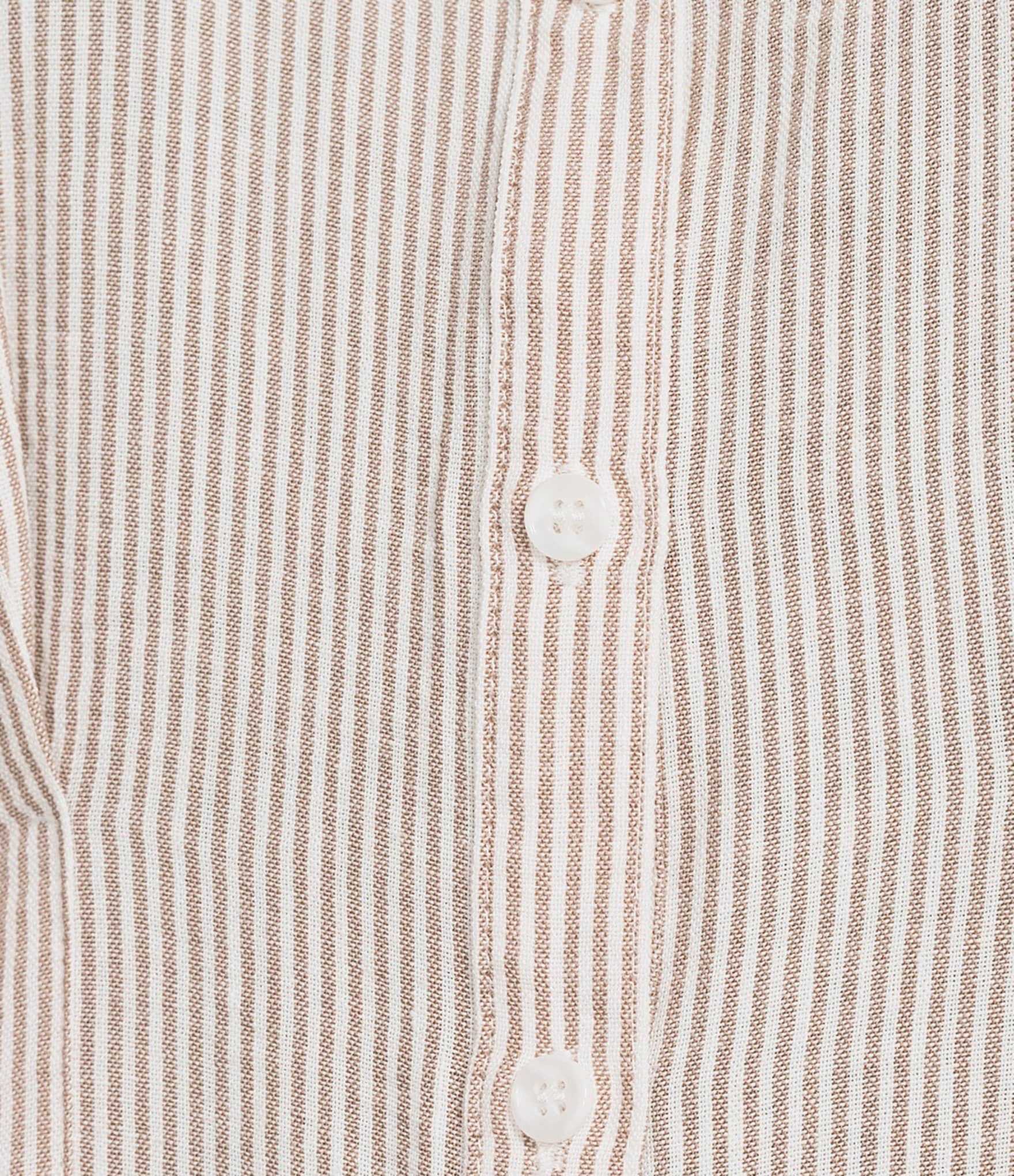 Moa Moa Linen Striped Point Collar Short Sleeve Button Front Cinched Top