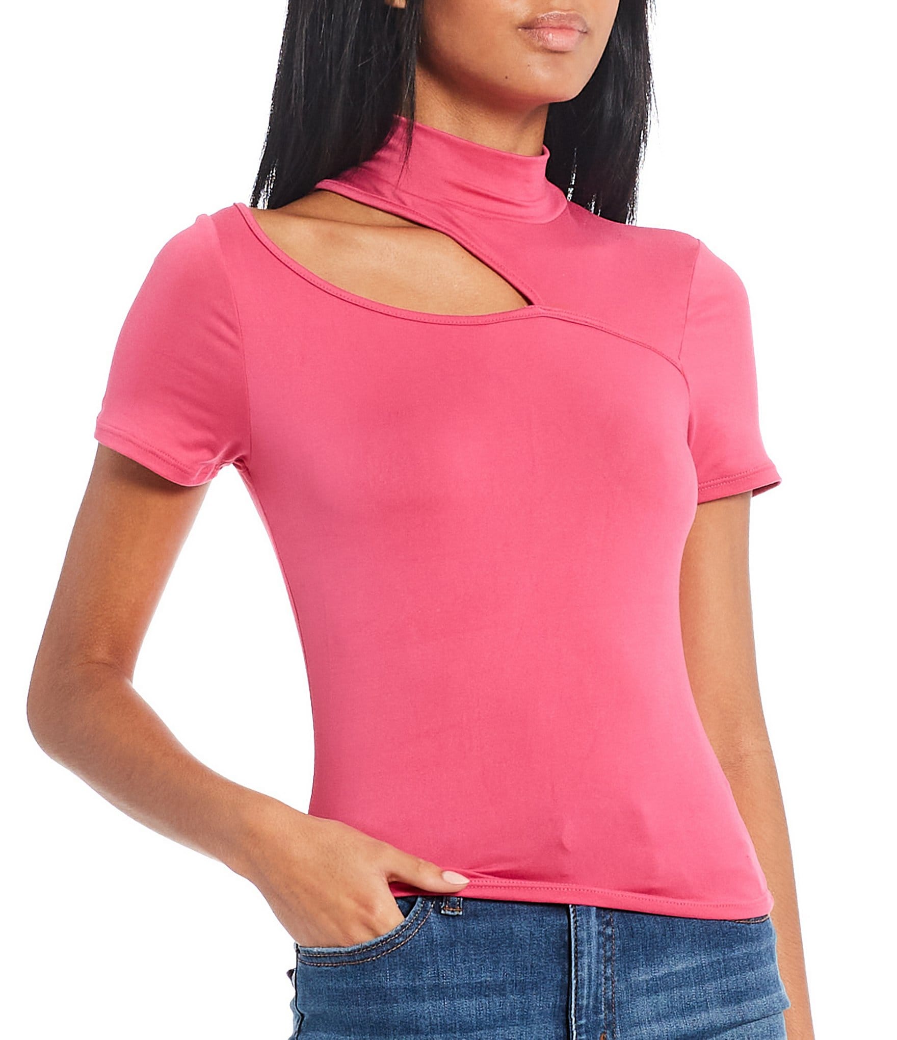 Moa Moa Short Sleeve Mock Neck Cut Out Top Dillard s