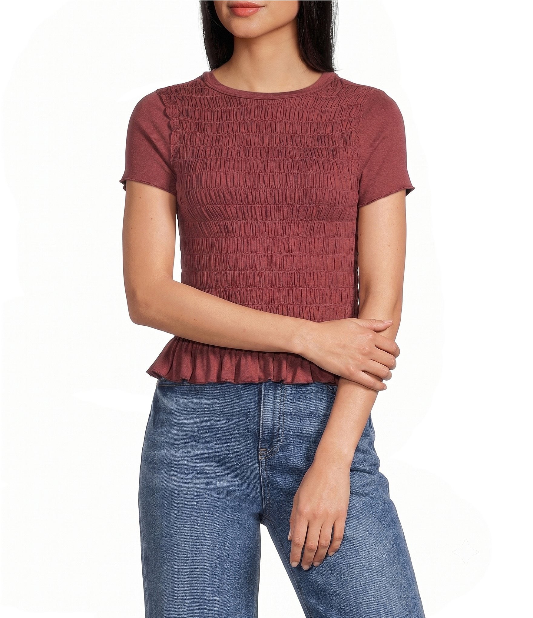 Moa Moa Smocked Bodice Short Sleeve Top
