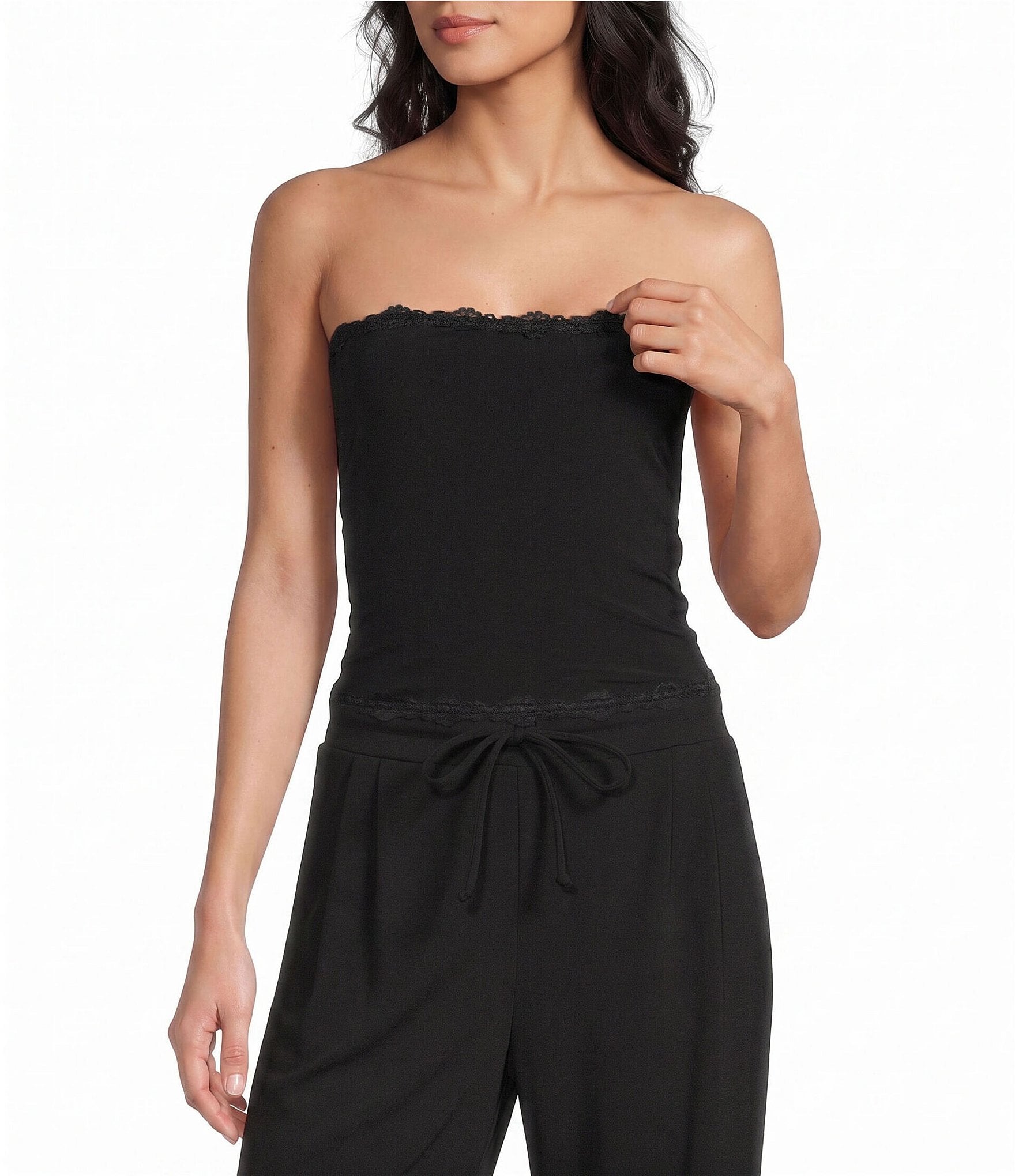 Moa Moa Strapless Lace Trim Top
