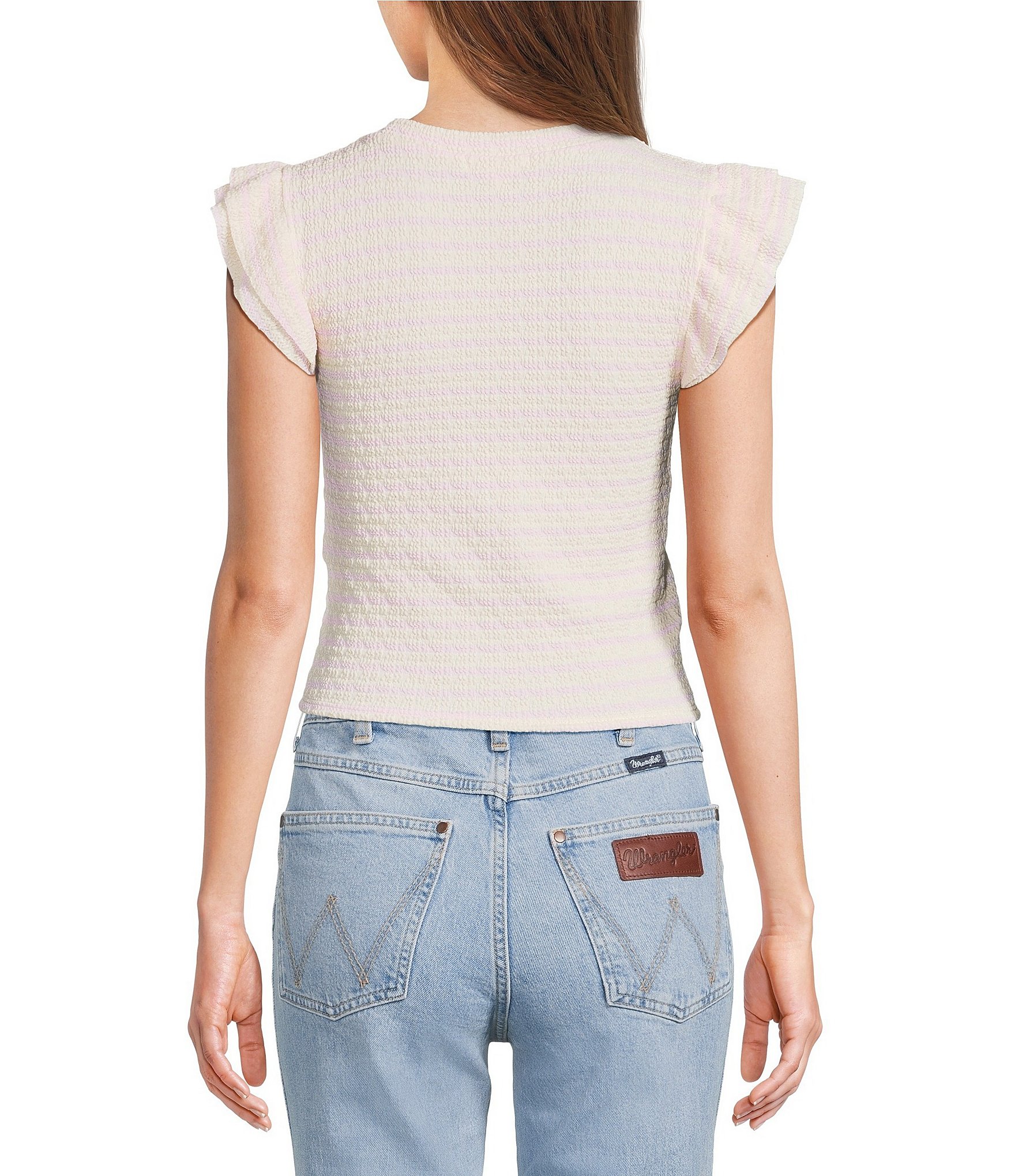 Moa Moa Striped Ruffle Sleeve Top