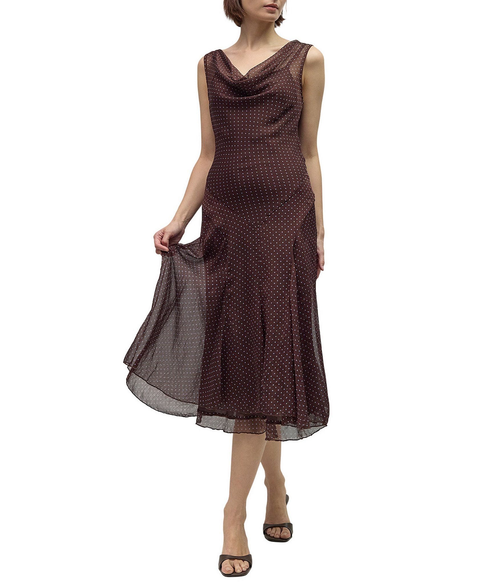 Mod Ref Chiffon Polka Dot Midi Dress