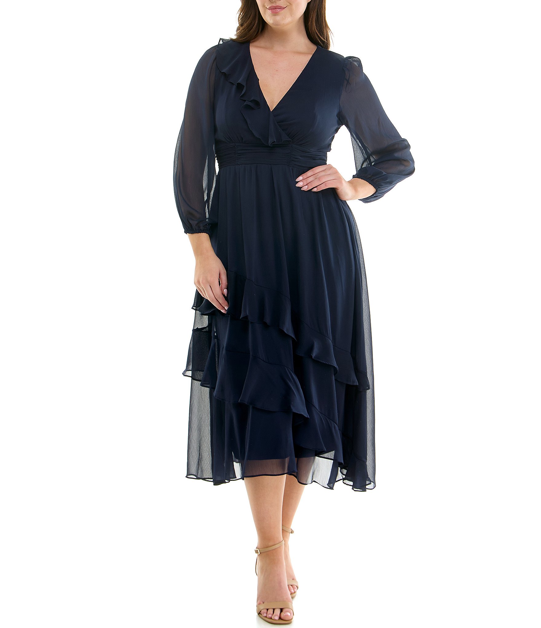 Moda Tara Plus Size V-Neck Long Sleeve Ruffled Chiffon Maxi Dress ...