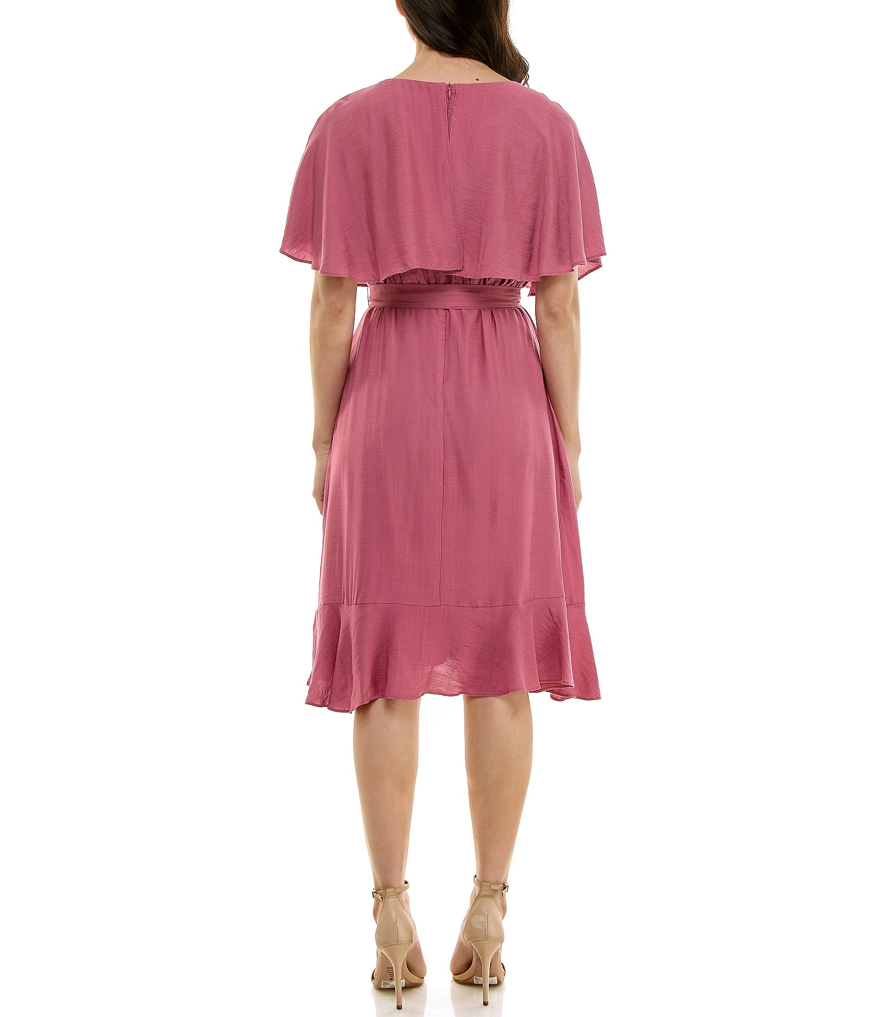 Moda Tara Short Capelet Sleeve Boat Neck Ruffle Wrap Midi Dress