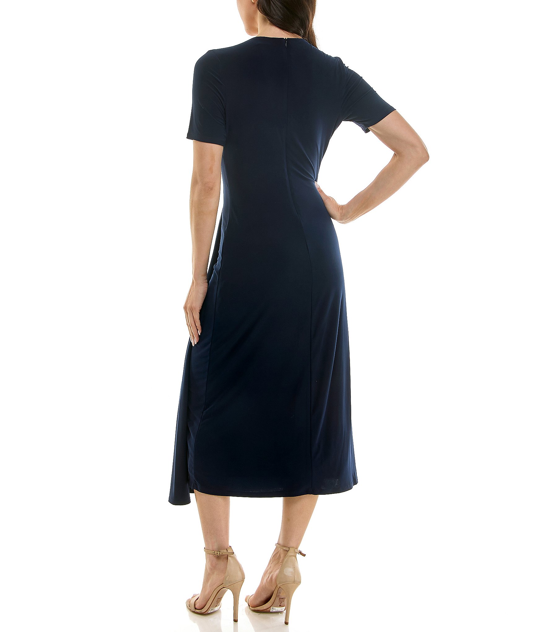 Moda Tara Short Sleeve Stretch Knit Crew Neck Midi Sheath Dress