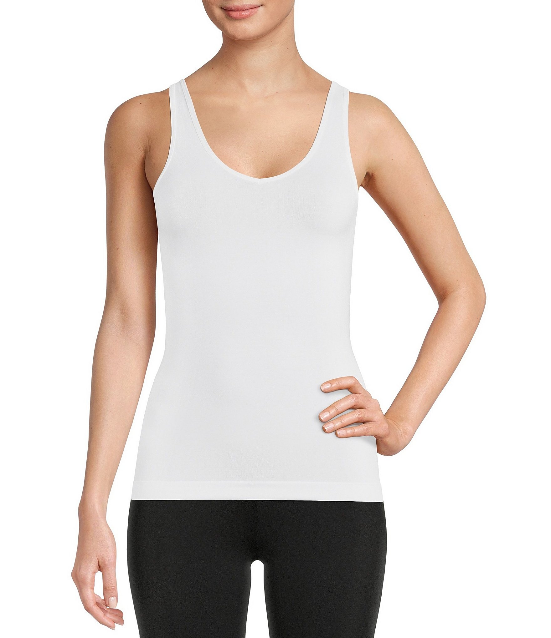 Modern Movement Seamless Scoop Neck Sleeveless Cotton Blend Tank