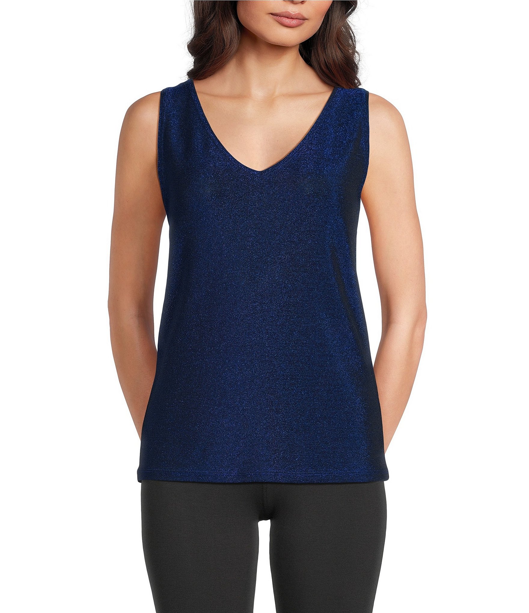 Modern Movement Sleeveless V-Neck Lurex Two-Way Stretch Holiday Camisole