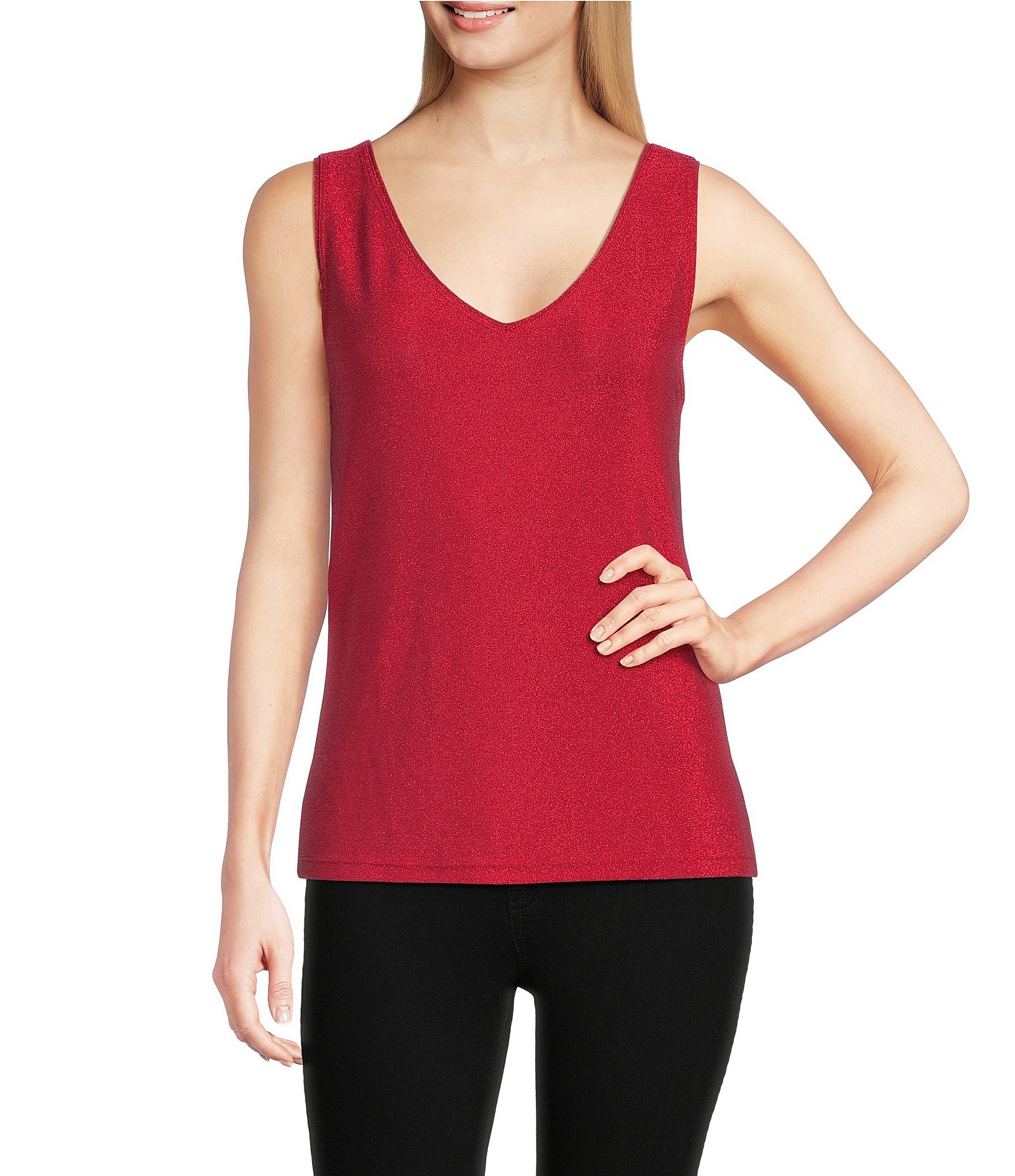 Modern Movement Sleeveless V-Neck Lurex Two-Way Stretch Holiday Camisole