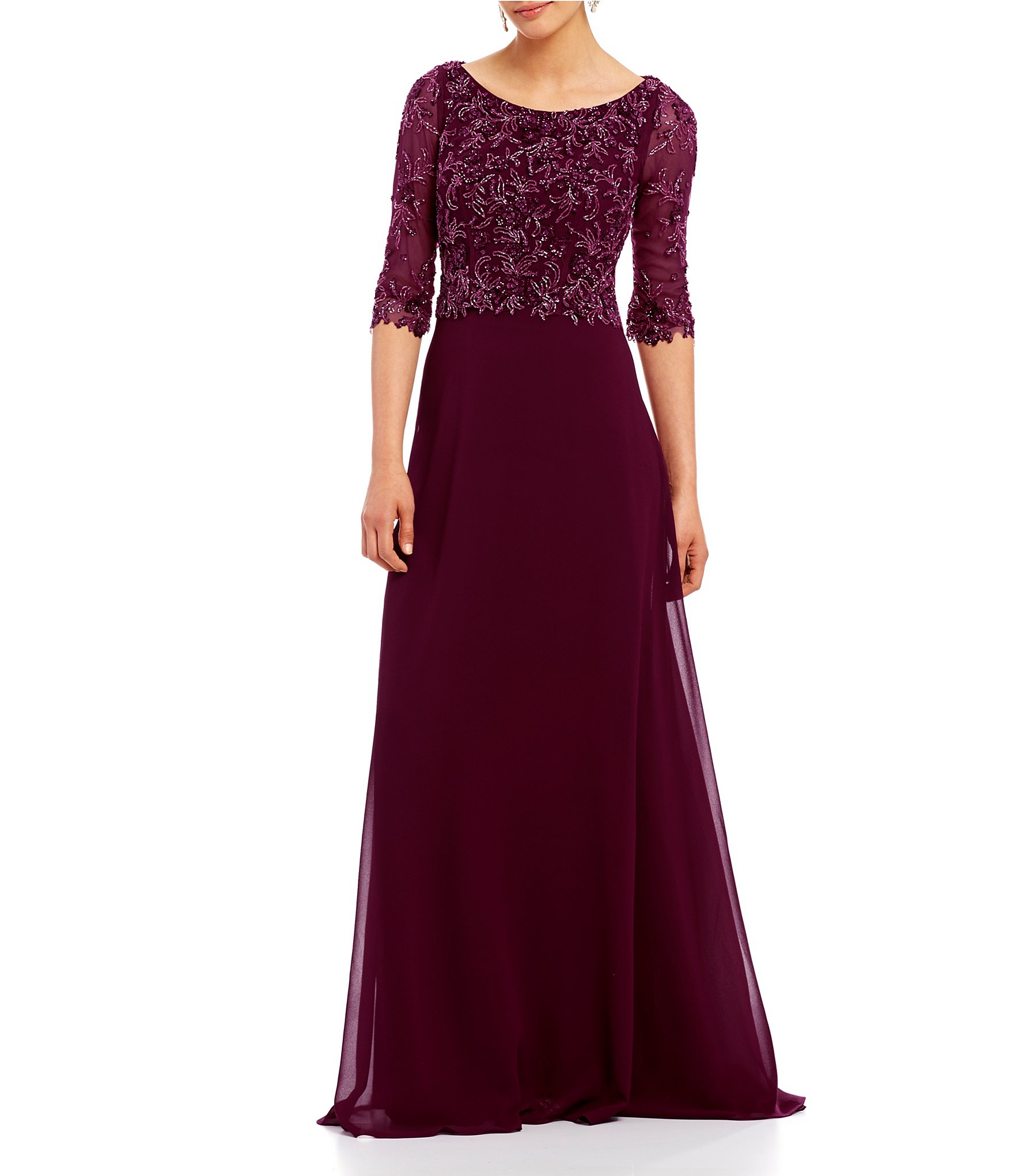 Mon Cheri Cameron Blake Beaded Lace Bodice A-Line Gown | Dillards