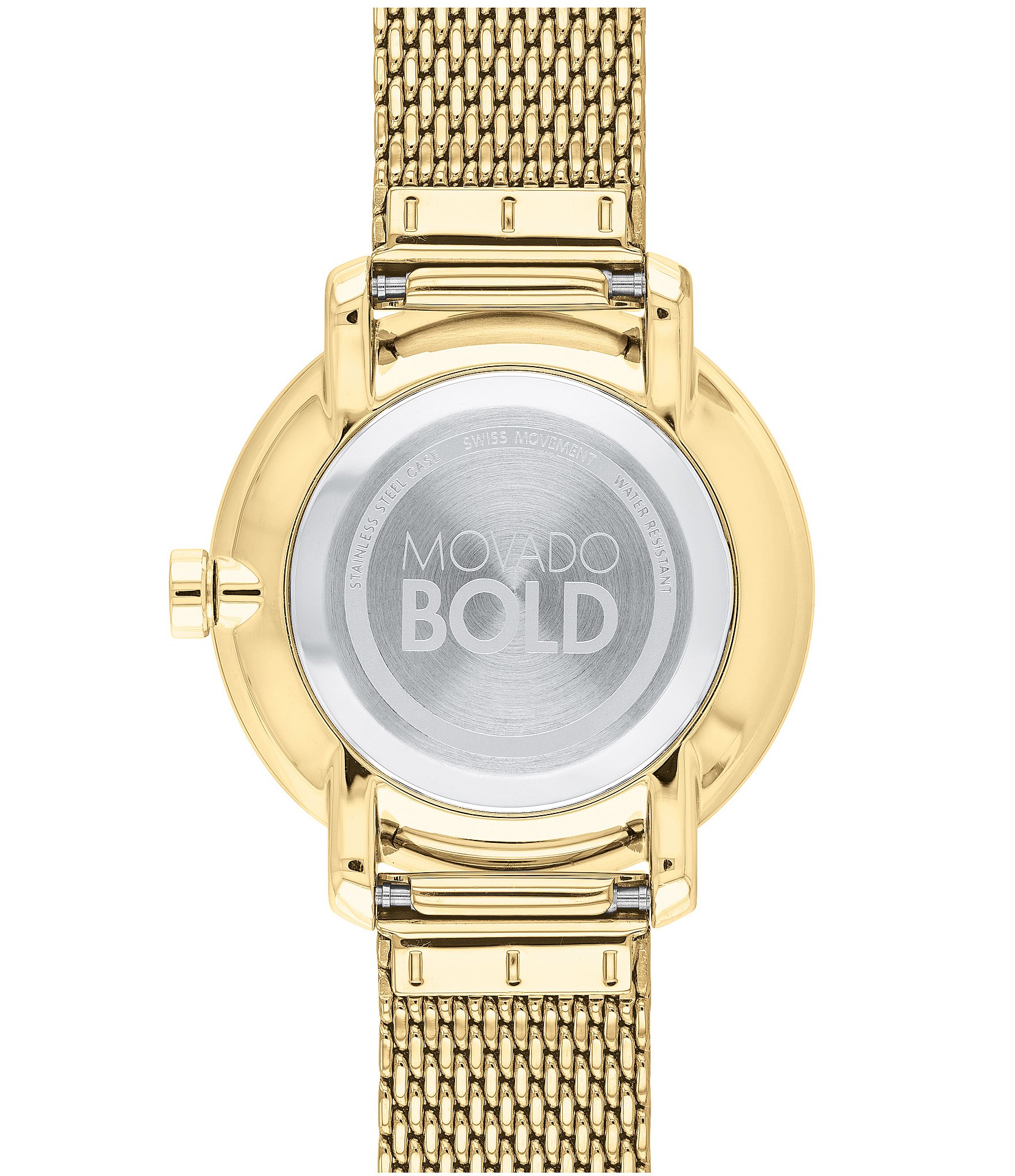 Movado Bold Gold Crystal IP Mesh Bracelet Watch