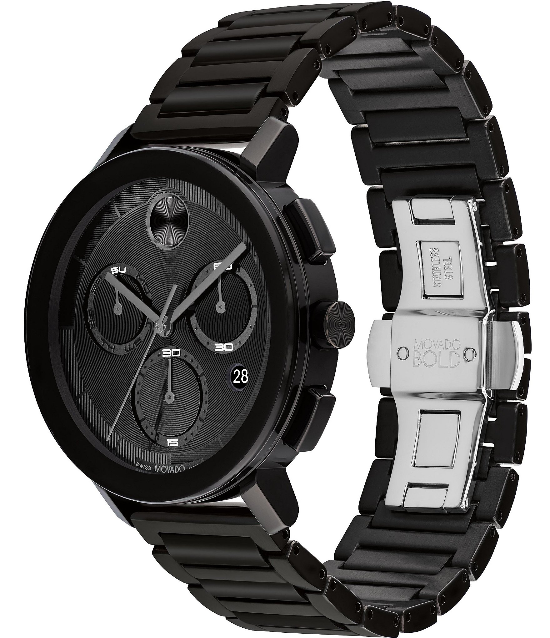 Movado Bold Men's Evolution 2.0 Quartz Chronograph Black Tone Stainless Steel Bracelet Watch