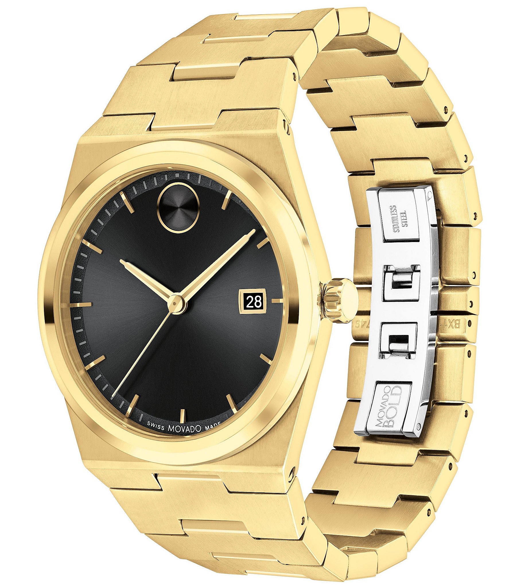 Movado Bold Men's Quest Quartz Analog Gold Tone Stainless Steel Bracelet Watch