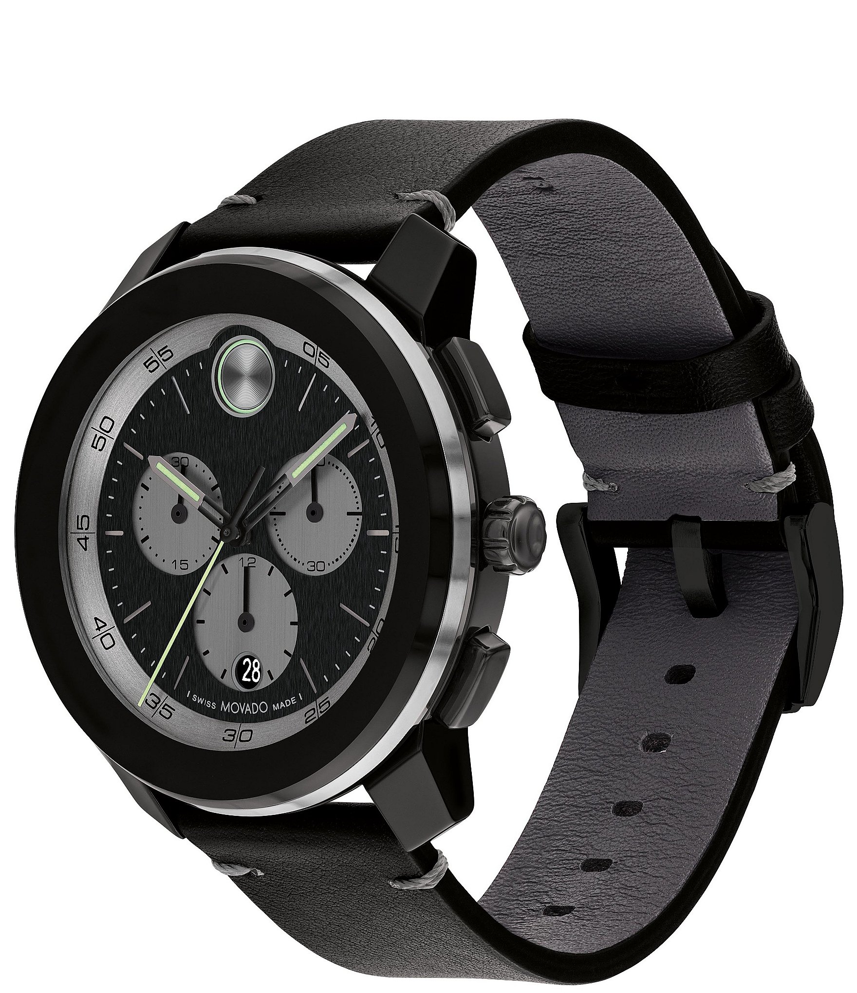 Movado Bold Men's TR90 Quartz Chronograph Black Leather Strap Watch