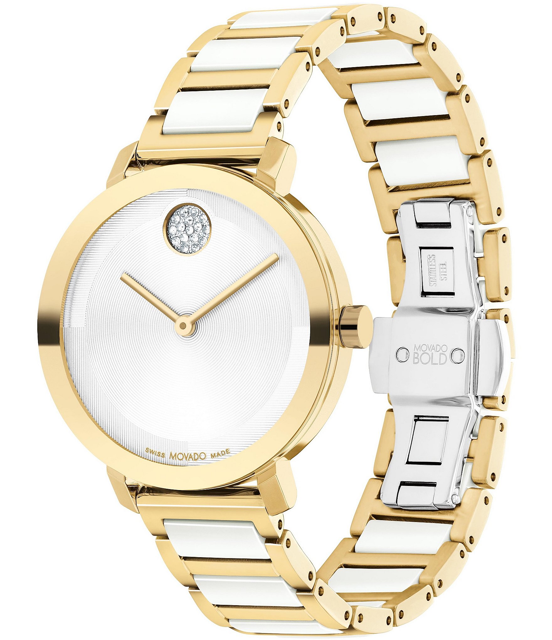 Movado Bold Women's Evolution 2.0 Quartz Analog Two Tone Stainless Steel and Ceramic Bracelet Watch