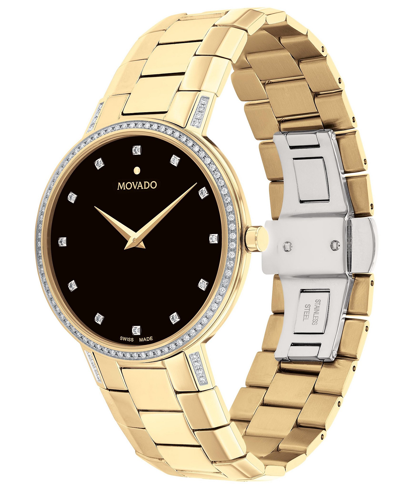 Movado Faceto Diamond Accent Gold-Tone PVD Bracelet Watch