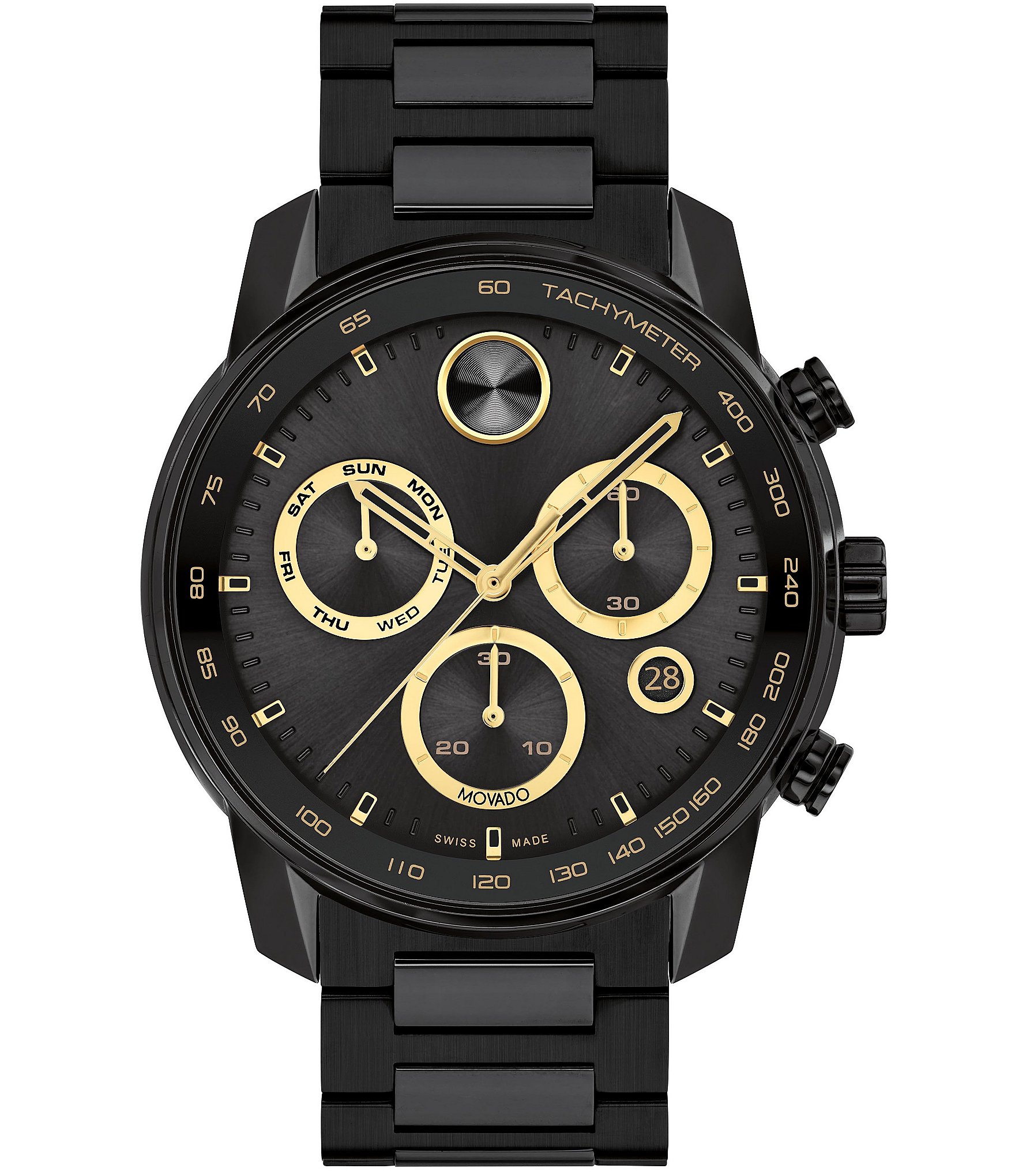 Movado Mens Bold Quartz Chronograph Black Stainless Steel Bracelet 