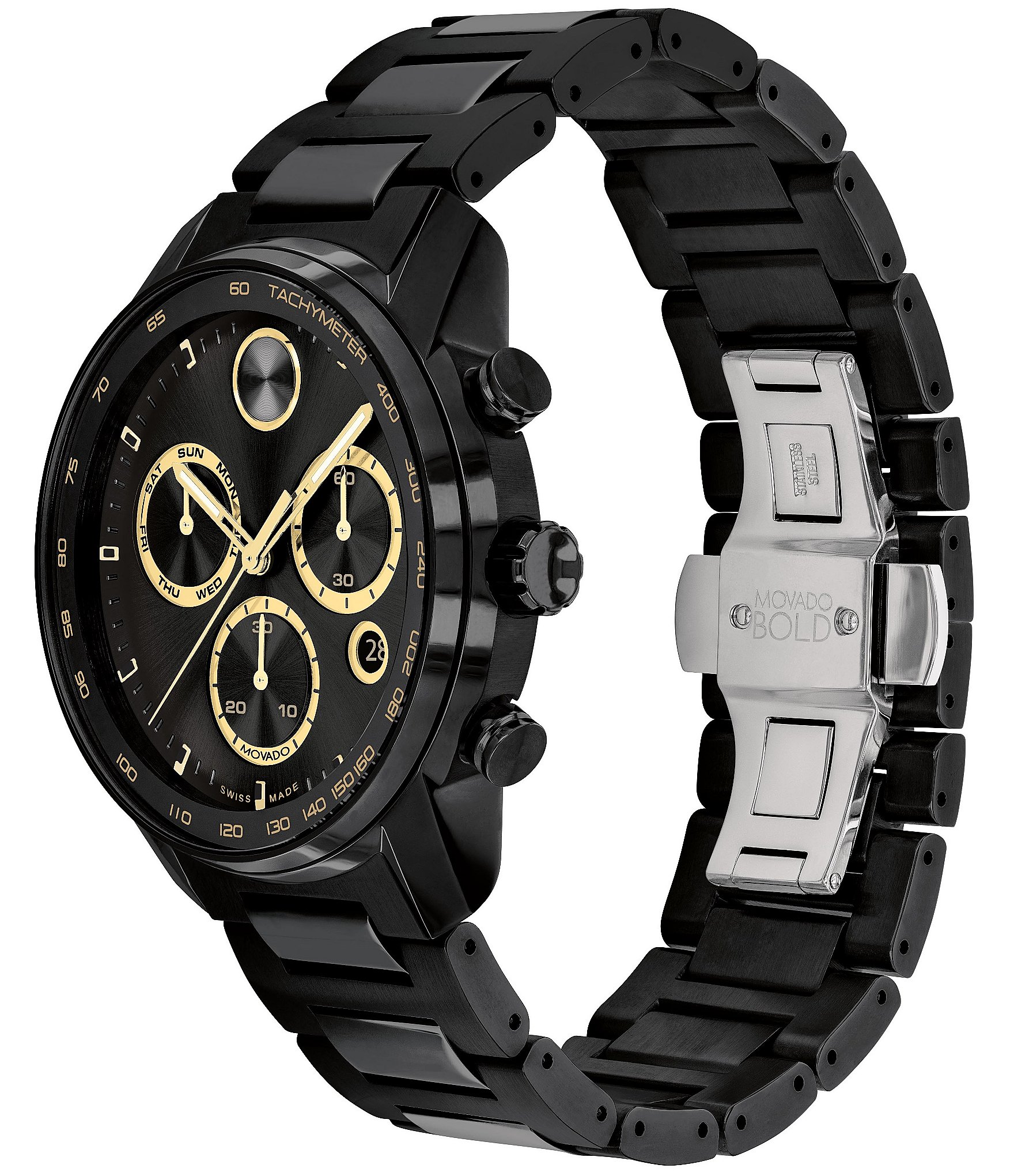 Movado Men's Bold Quartz Chronograph Black Stainless Steel Bracelet Watch