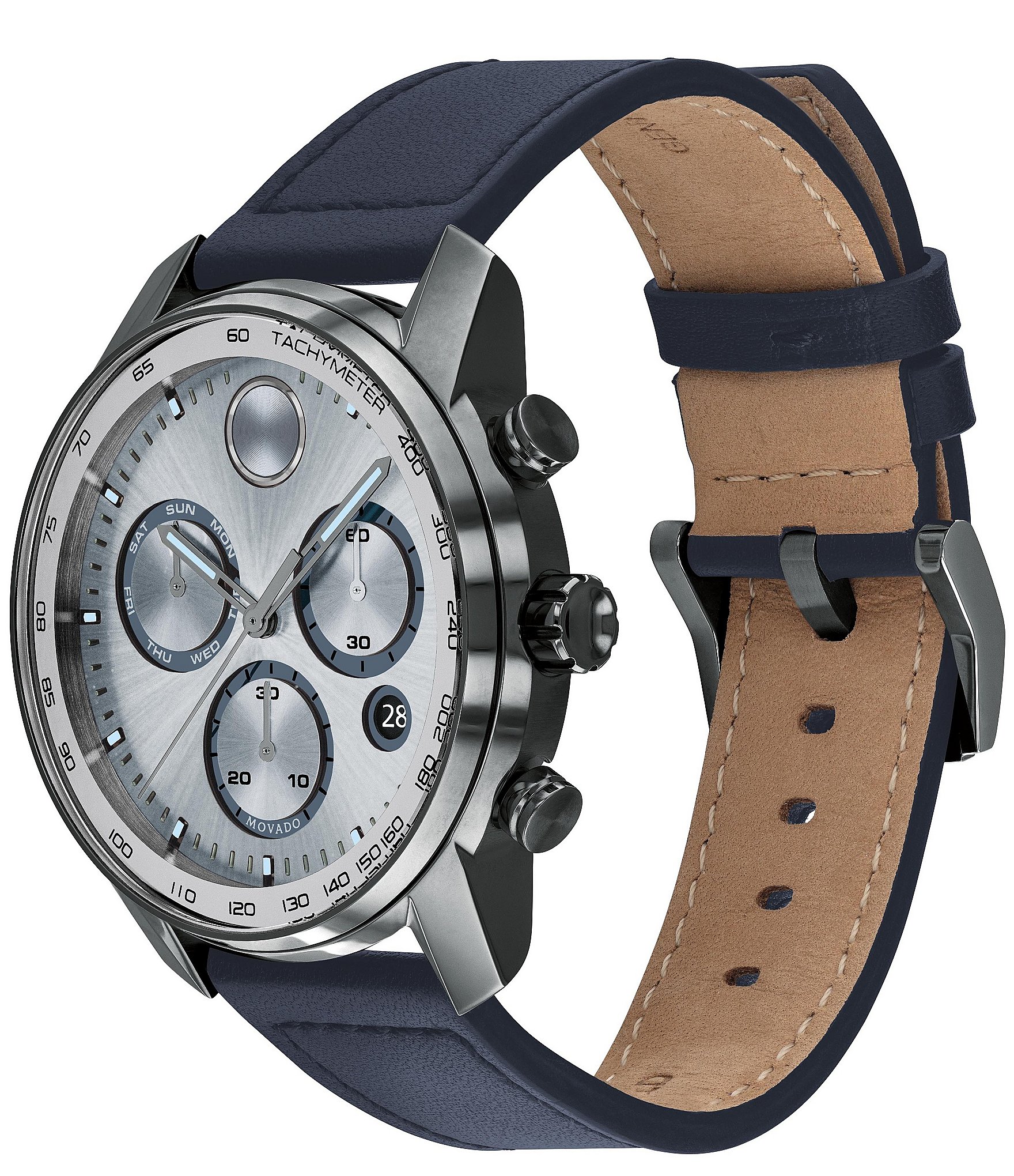 Movado Men's Bold Quartz Chronograph Navy Leather Strap Watch