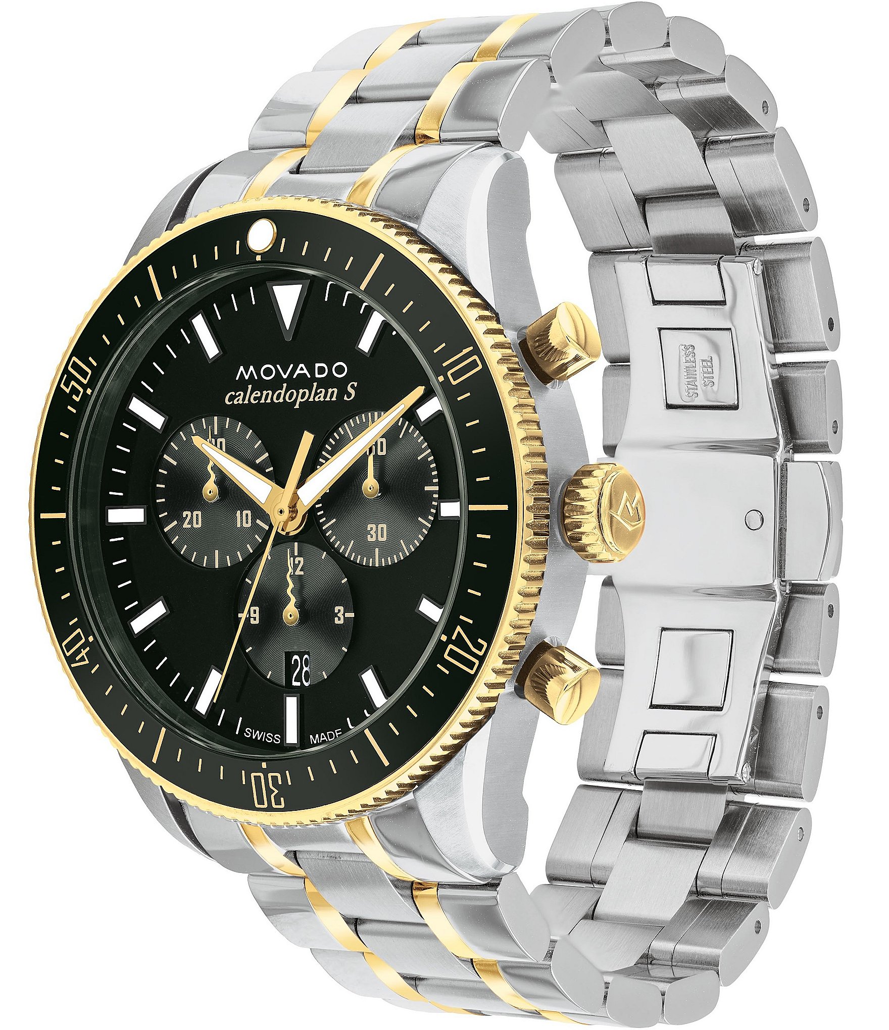 Movado Men's Calendoplan Quartz Chronograph Two Tone Stainless Steel Bracelet Watch