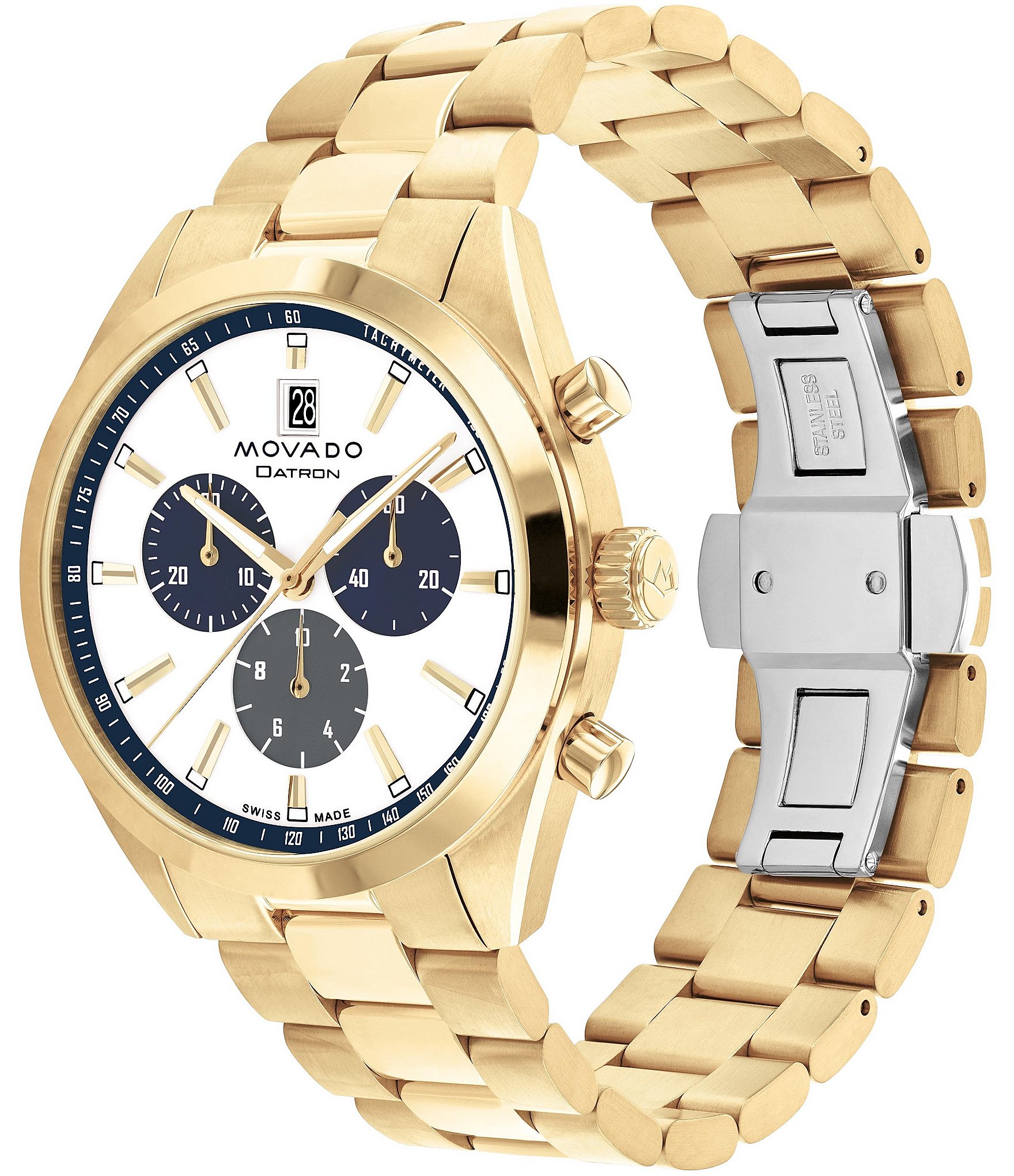 Movado Men's Datron Quartz Chronograph Gold Tone Stainless Steel Bracelet Watch