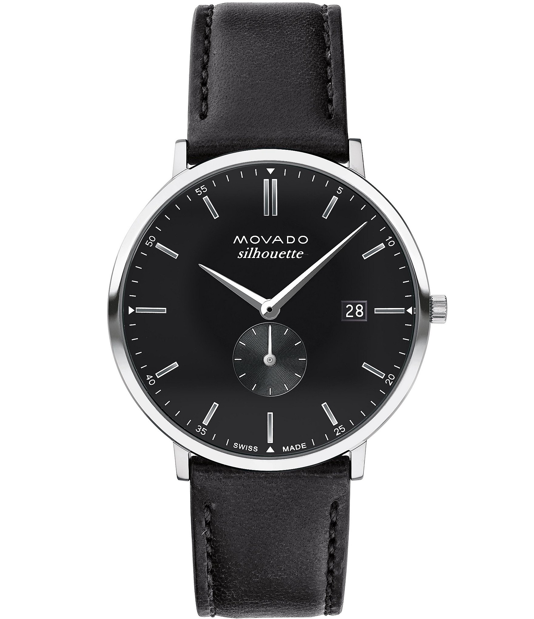 Movado Men's Heritage Quartz Analog Black Leather Strap Watch