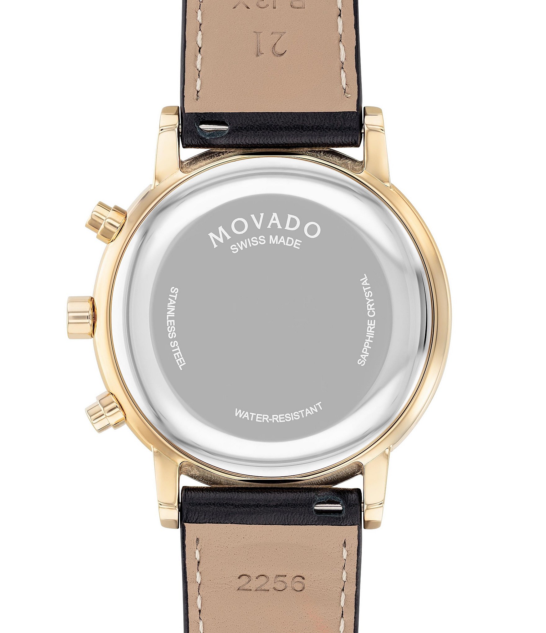 Movado Men's Museum Classic Quartz Chronograph Yellow Gold PVD Case Black Leather Strap Watch