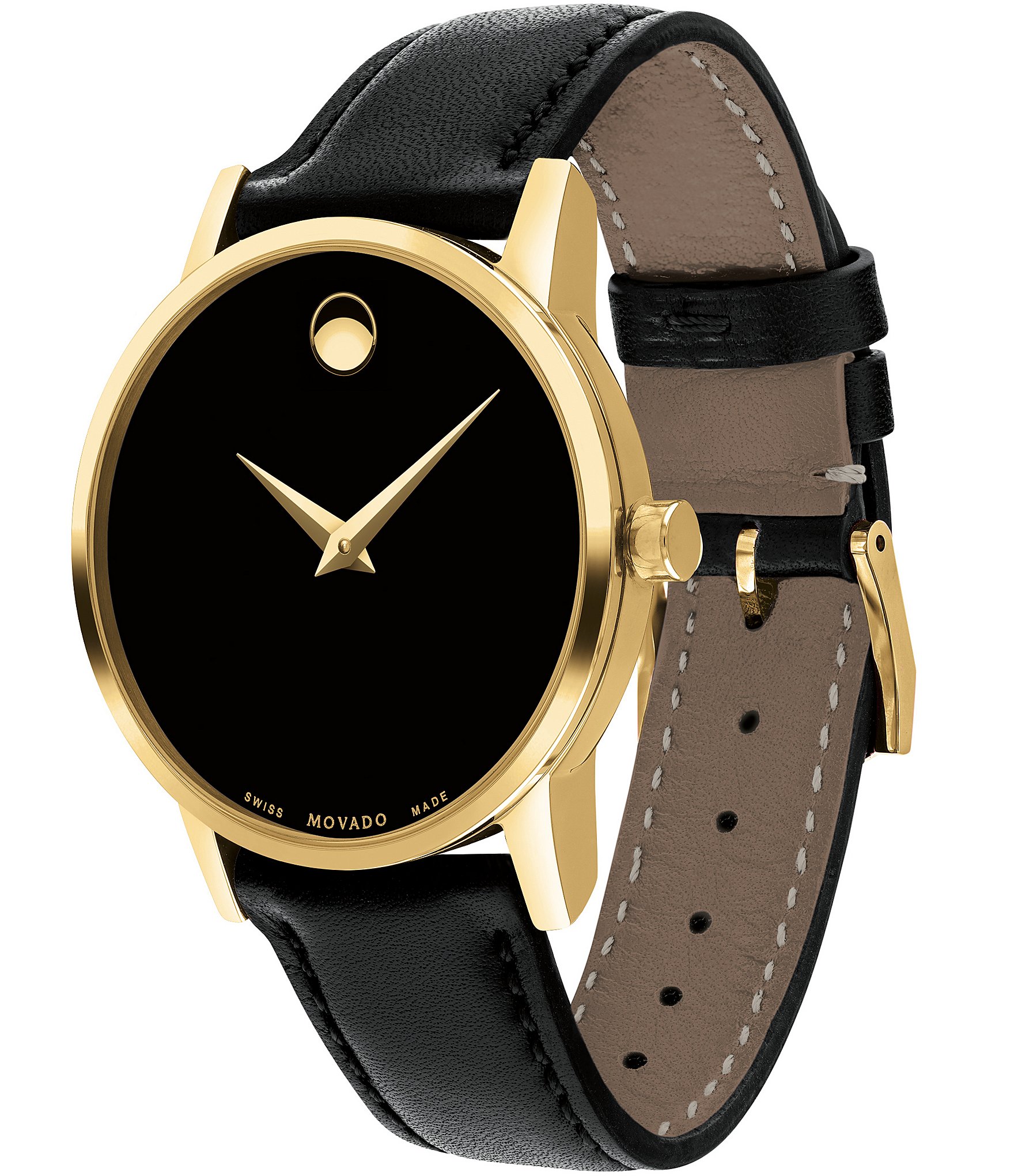 Movado Museum Classic Black and Gold Calfskin Strap Analog Watch